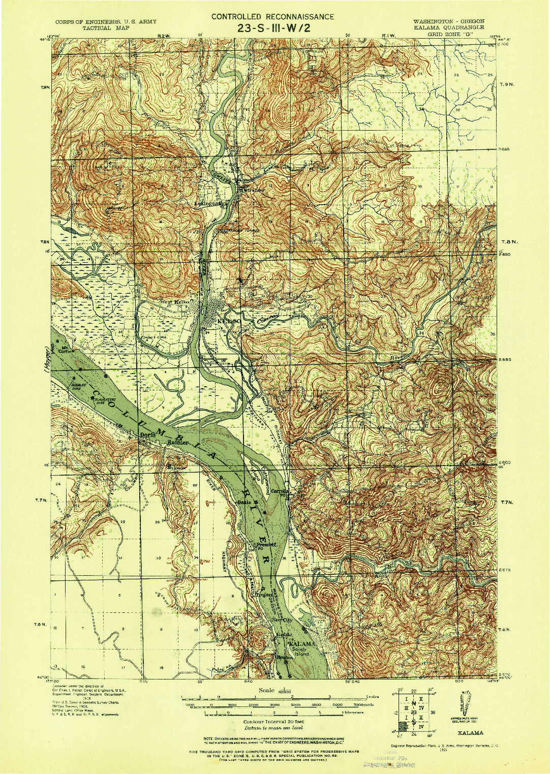 USGS 1:62500-SCALE QUADRANGLE FOR KALAMA, WA 1921