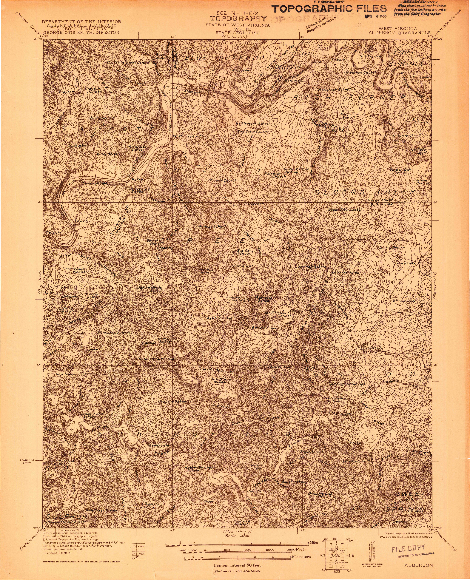 USGS 1:48000-SCALE QUADRANGLE FOR ALDERSON, WV 1921