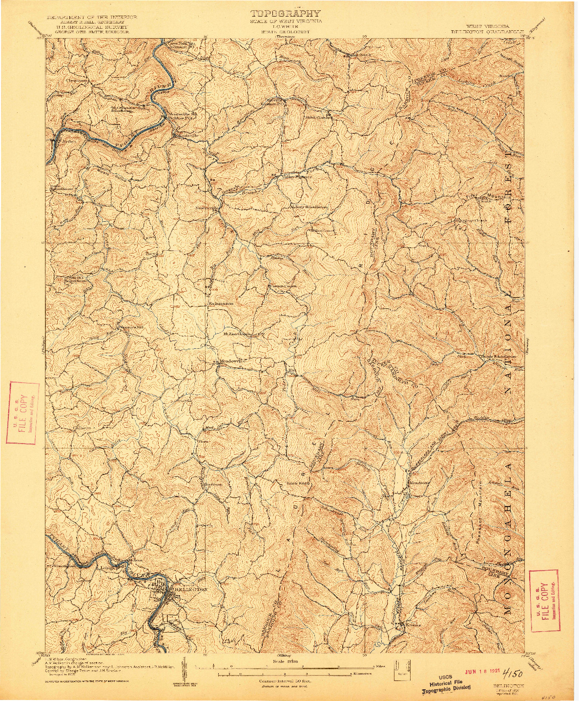 USGS 1:62500-SCALE QUADRANGLE FOR BELINGTON, WV 1907