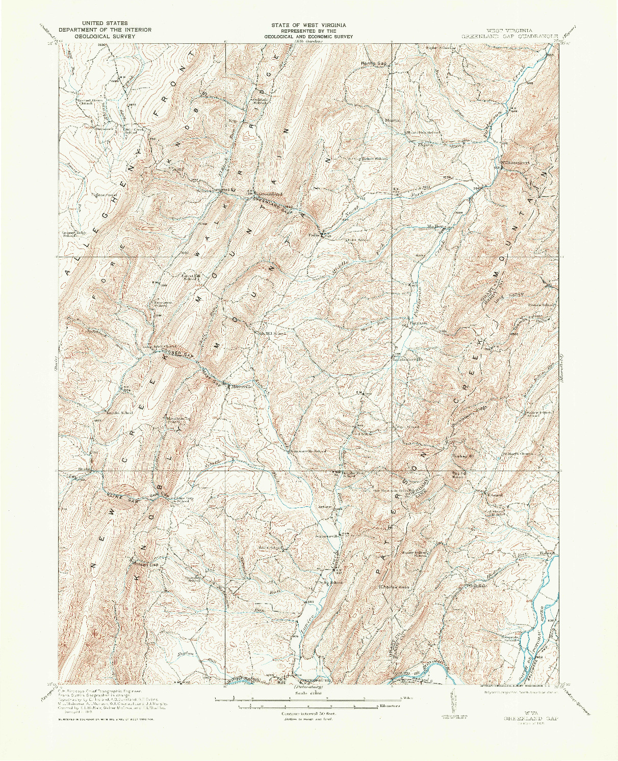 USGS 1:62500-SCALE QUADRANGLE FOR GREENLAND GAP, WV 1921