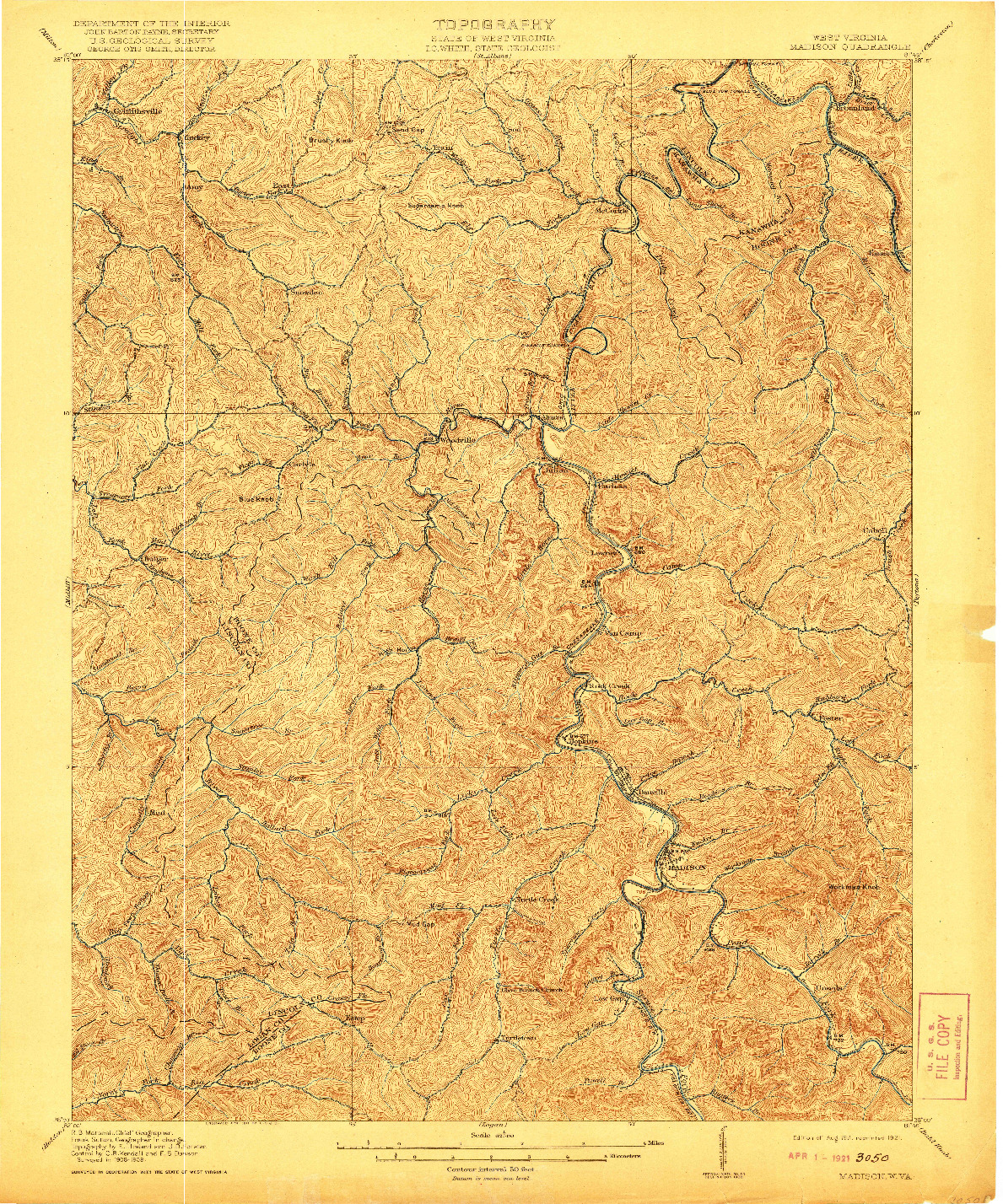 USGS 1:62500-SCALE QUADRANGLE FOR MADISON, WV 1911