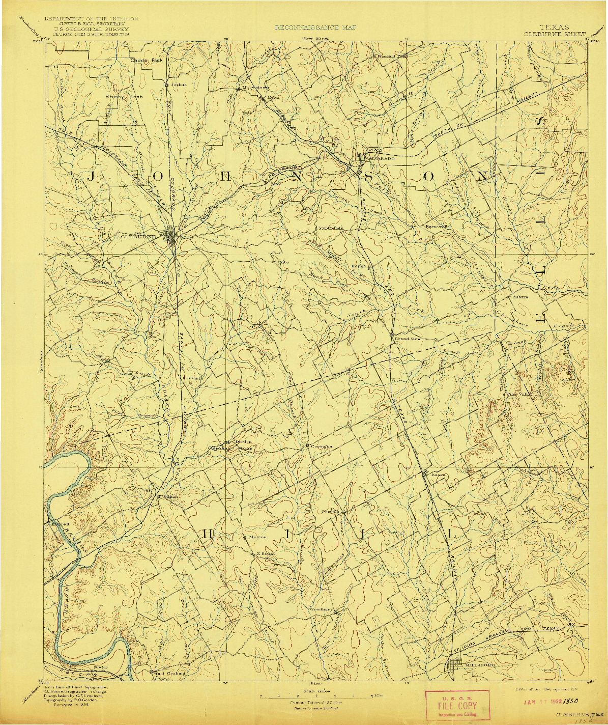 USGS 1:125000-SCALE QUADRANGLE FOR CLEBURNE, TX 1894