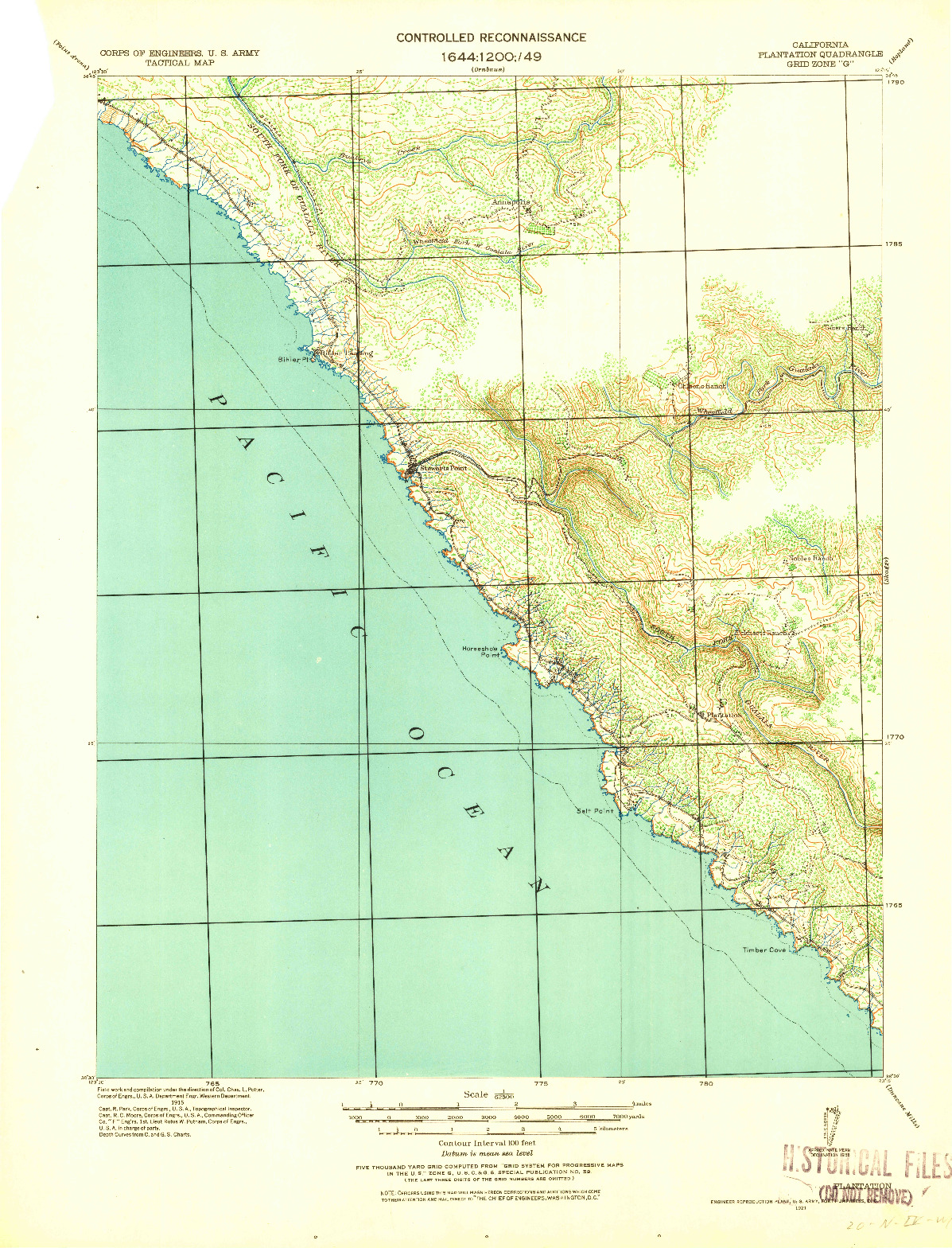 USGS 1:62500-SCALE QUADRANGLE FOR PLANTATION, CA 1921