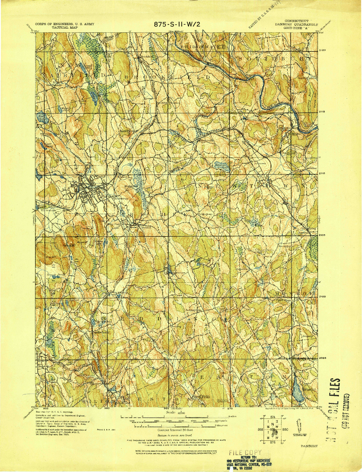 USGS 1:62500-SCALE QUADRANGLE FOR DANBURY, CT 1915