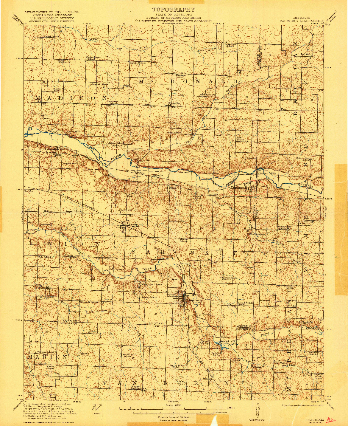 USGS 1:62500-SCALE QUADRANGLE FOR SARCOXIE, MO 1921