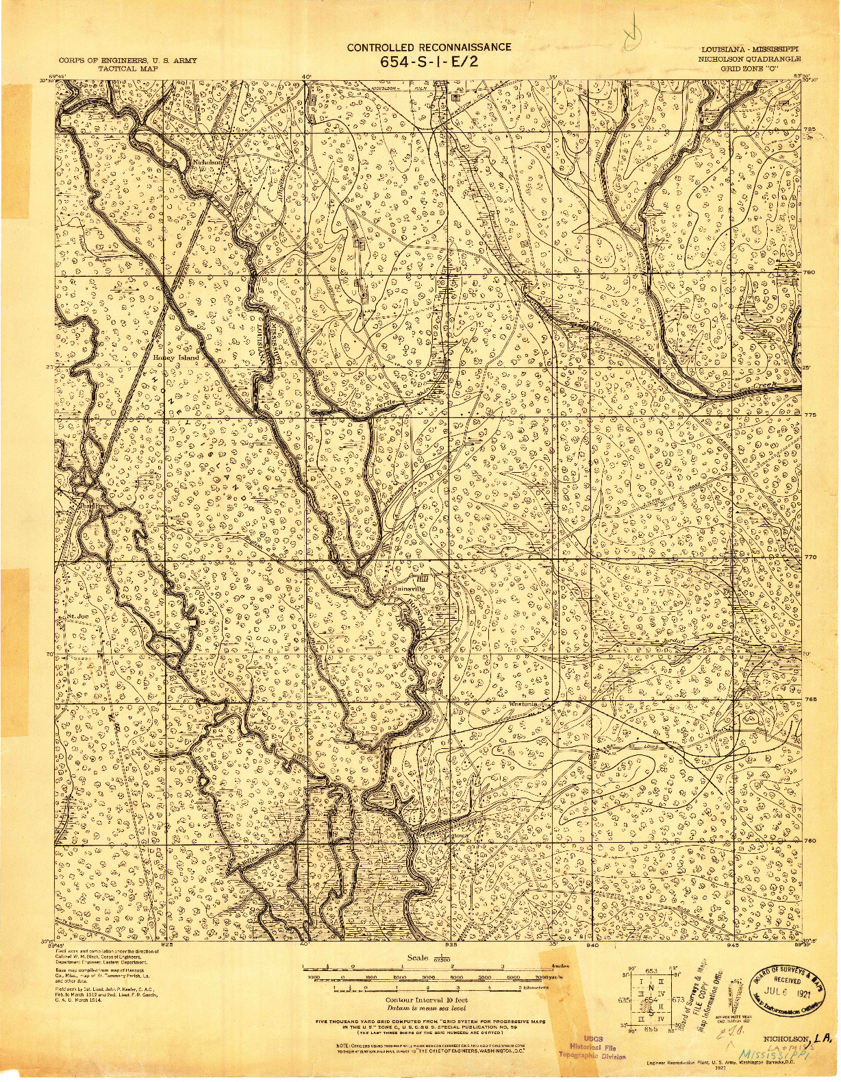 USGS 1:62500-SCALE QUADRANGLE FOR NICHOLSON, LA 1921