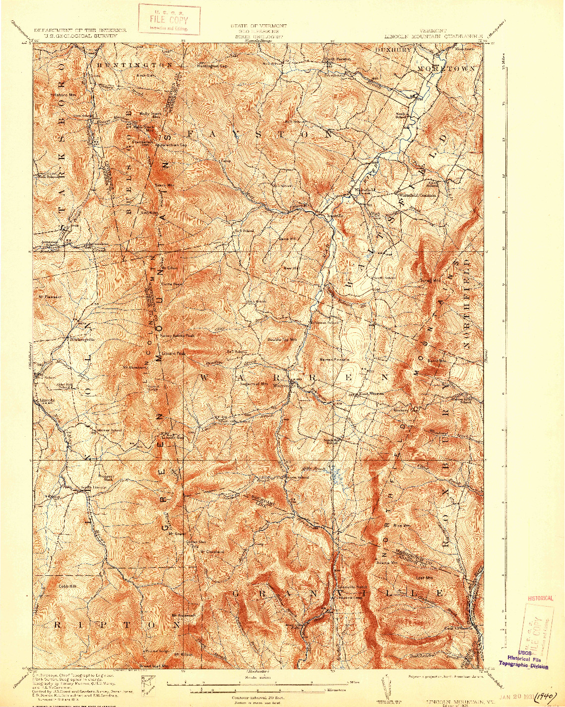 USGS 1:62500-SCALE QUADRANGLE FOR LINCOLN MOUNTAIN, VT 1921