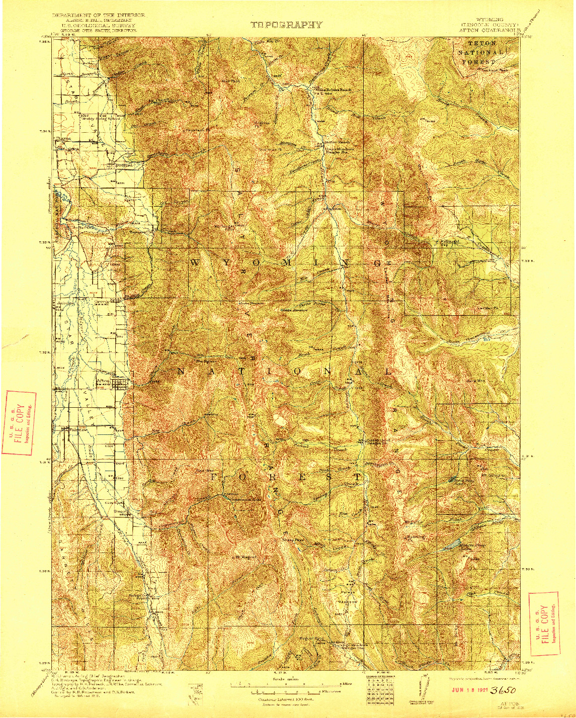 USGS 1:125000-SCALE QUADRANGLE FOR AFTON, WY 1921