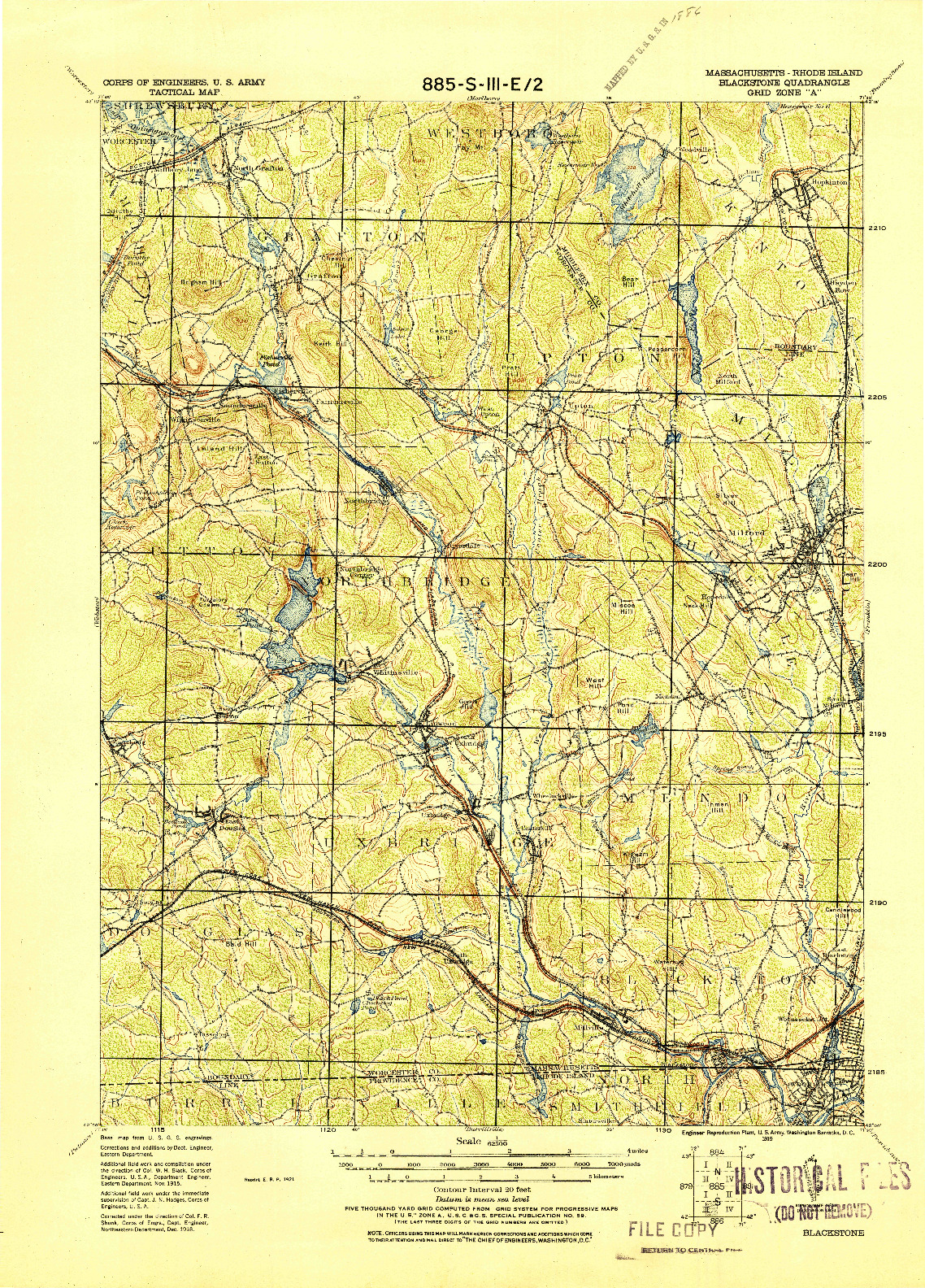 USGS 1:62500-SCALE QUADRANGLE FOR BLACKSTONE, MA 1919
