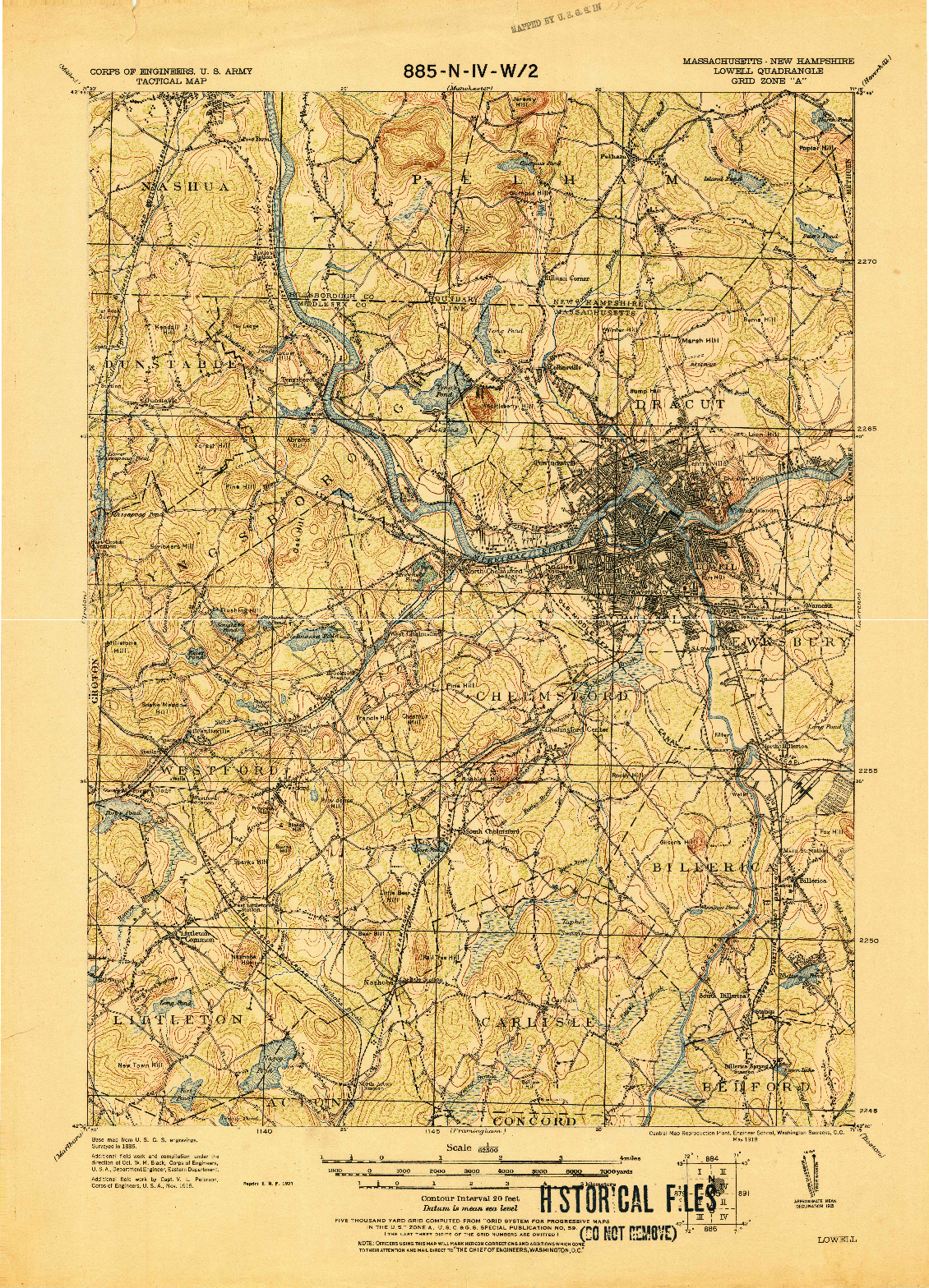 USGS 1:62500-SCALE QUADRANGLE FOR LOWELL, MA 1921