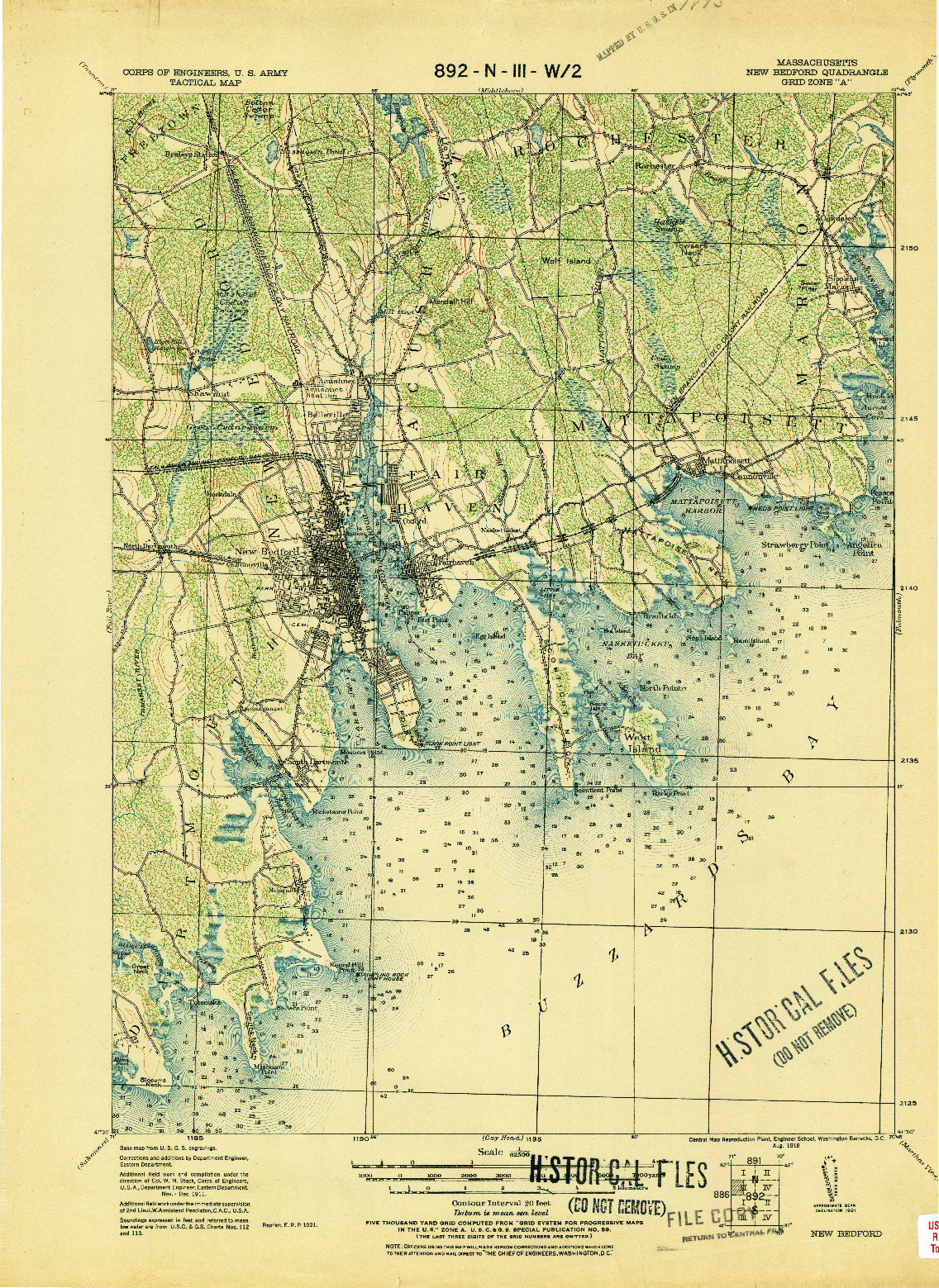 USGS 1:62500-SCALE QUADRANGLE FOR NEW BEDFORD, MA 1918