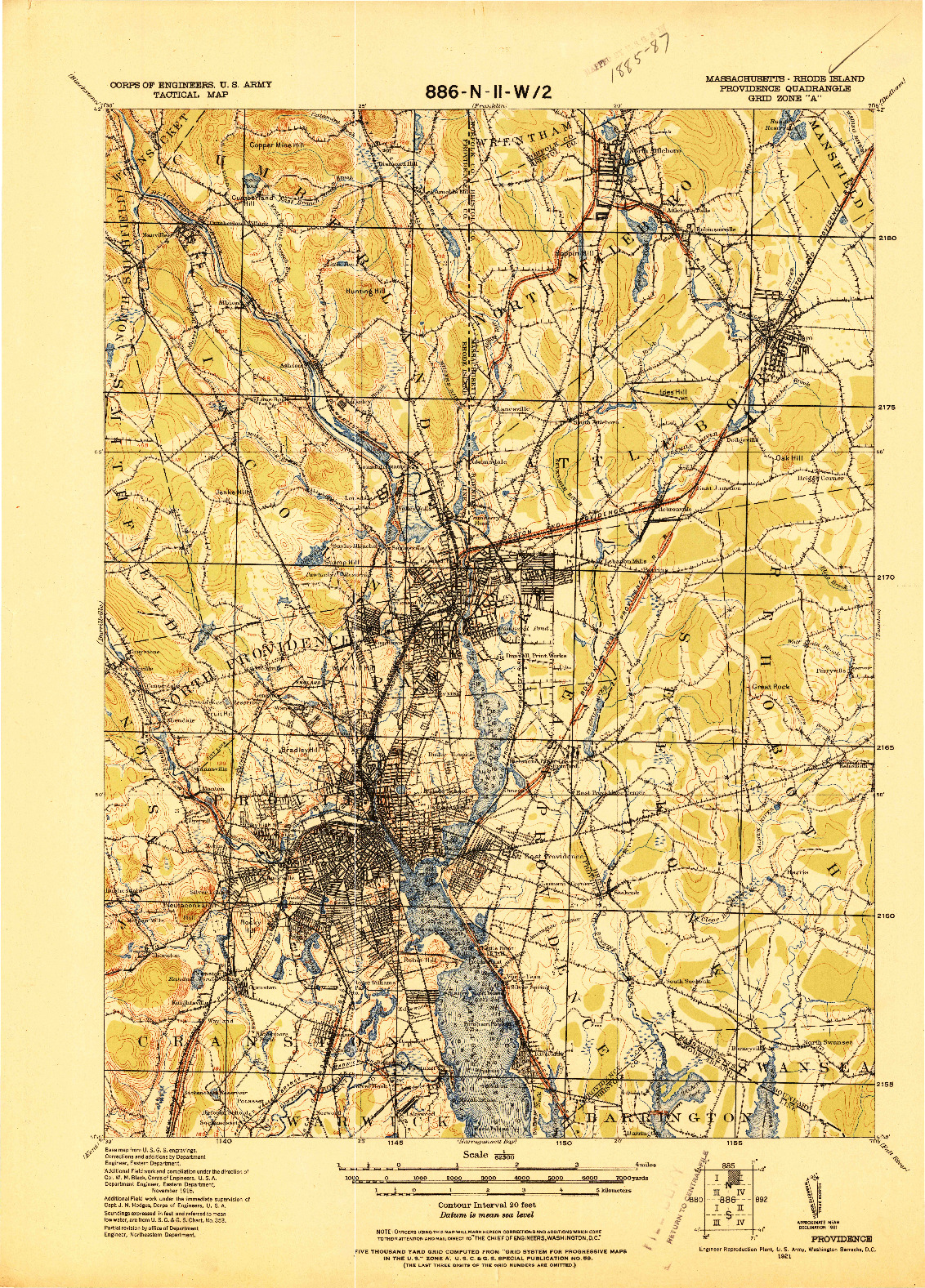 USGS 1:62500-SCALE QUADRANGLE FOR PROVIDENCE, MA 1921