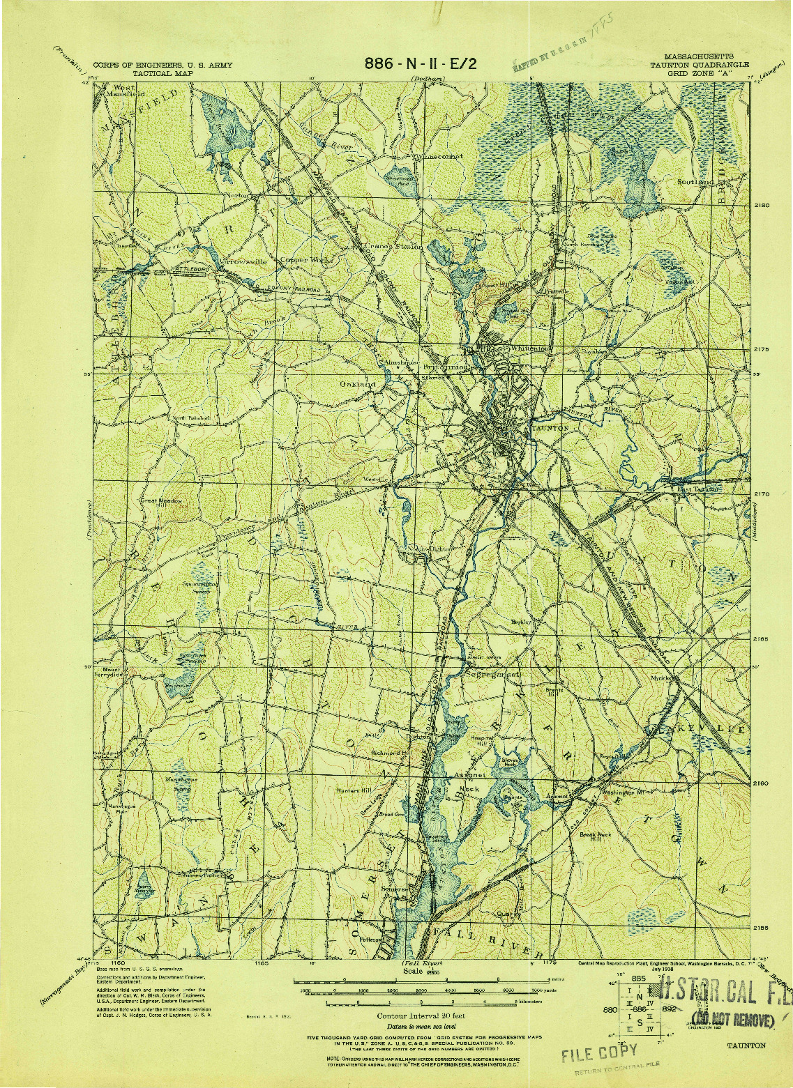 USGS 1:62500-SCALE QUADRANGLE FOR TAUNTON, MA 1918