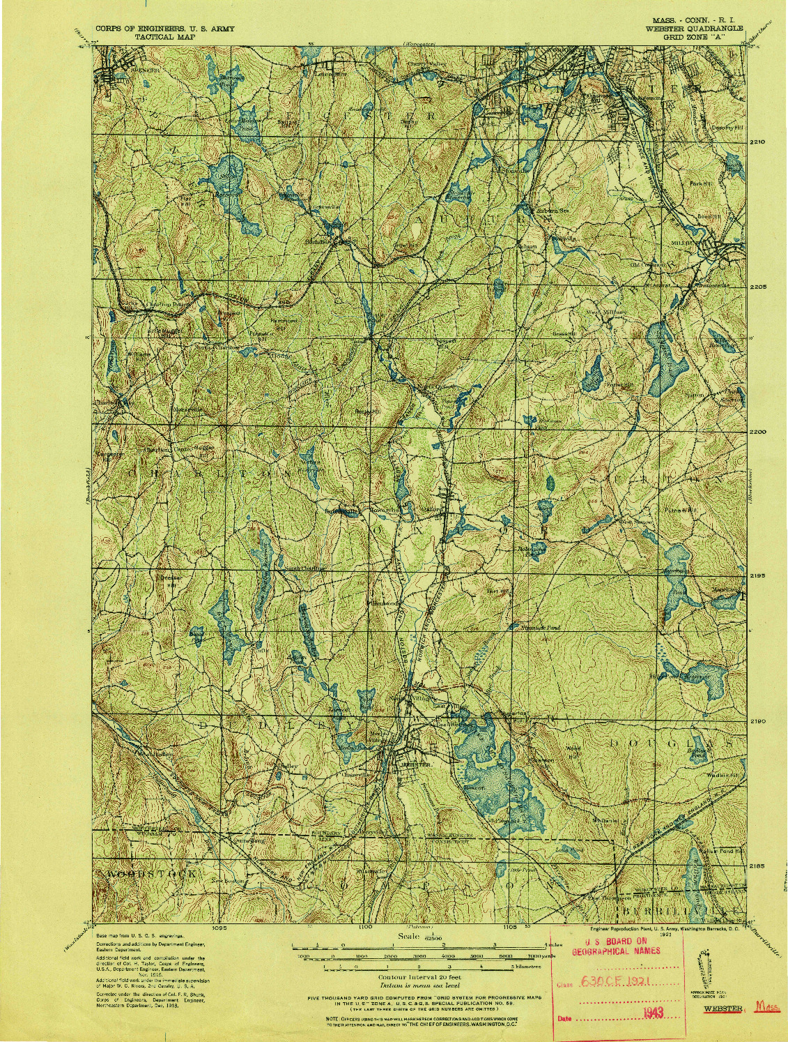 USGS 1:62500-SCALE QUADRANGLE FOR WEBSTER, MA 1921