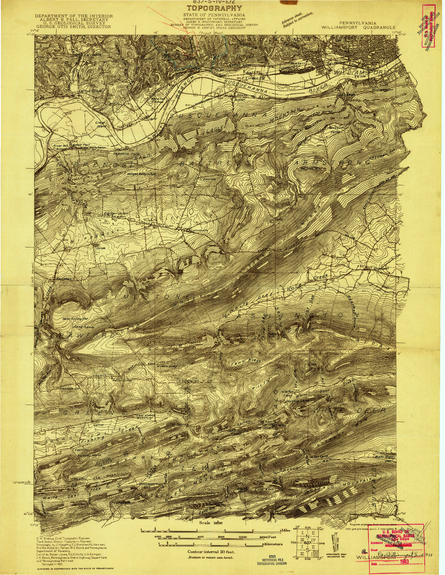 USGS 1:48000-SCALE QUADRANGLE FOR WILLIAMSPORT, PA 1921