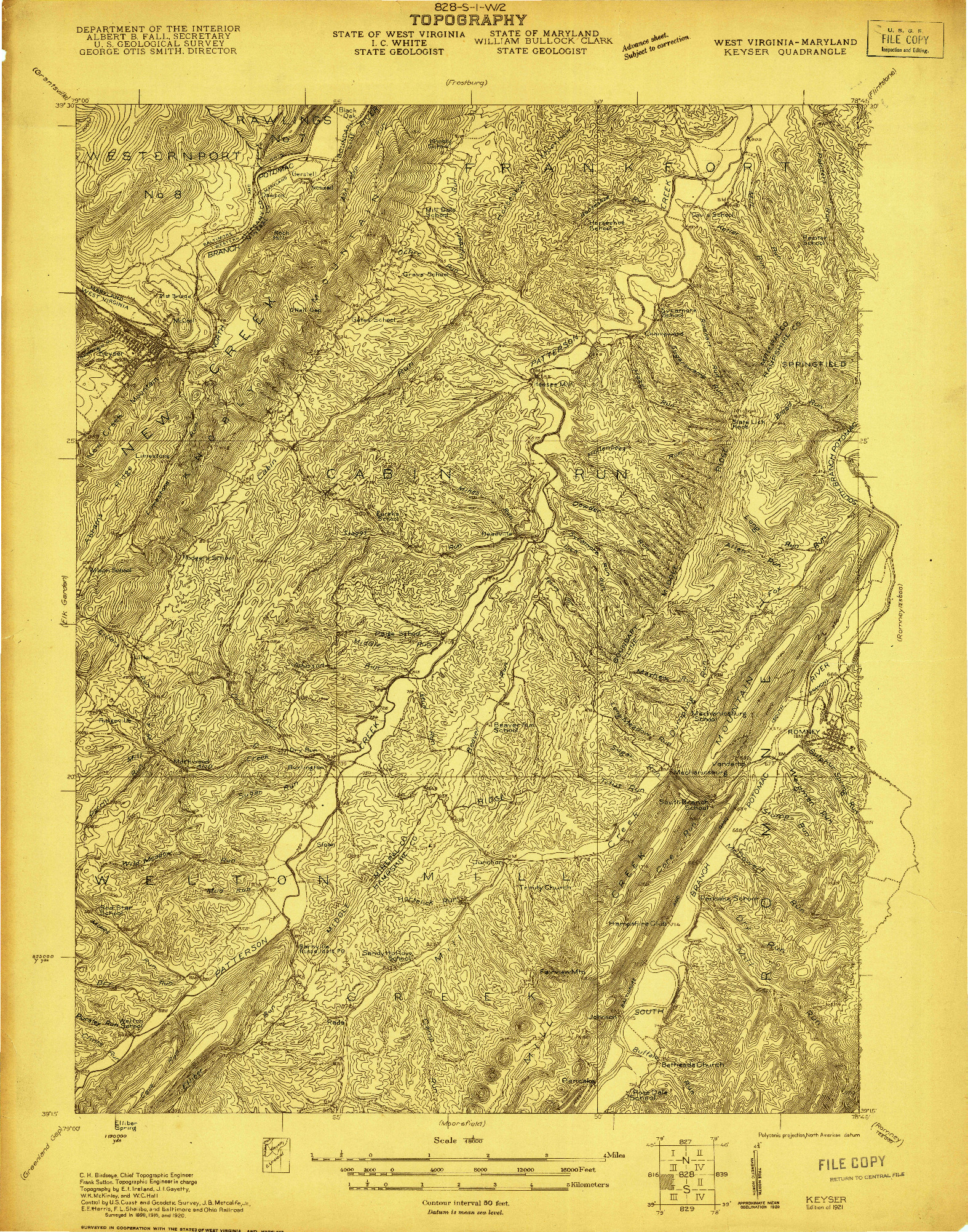 USGS 1:48000-SCALE QUADRANGLE FOR KEYSER, WV 1921