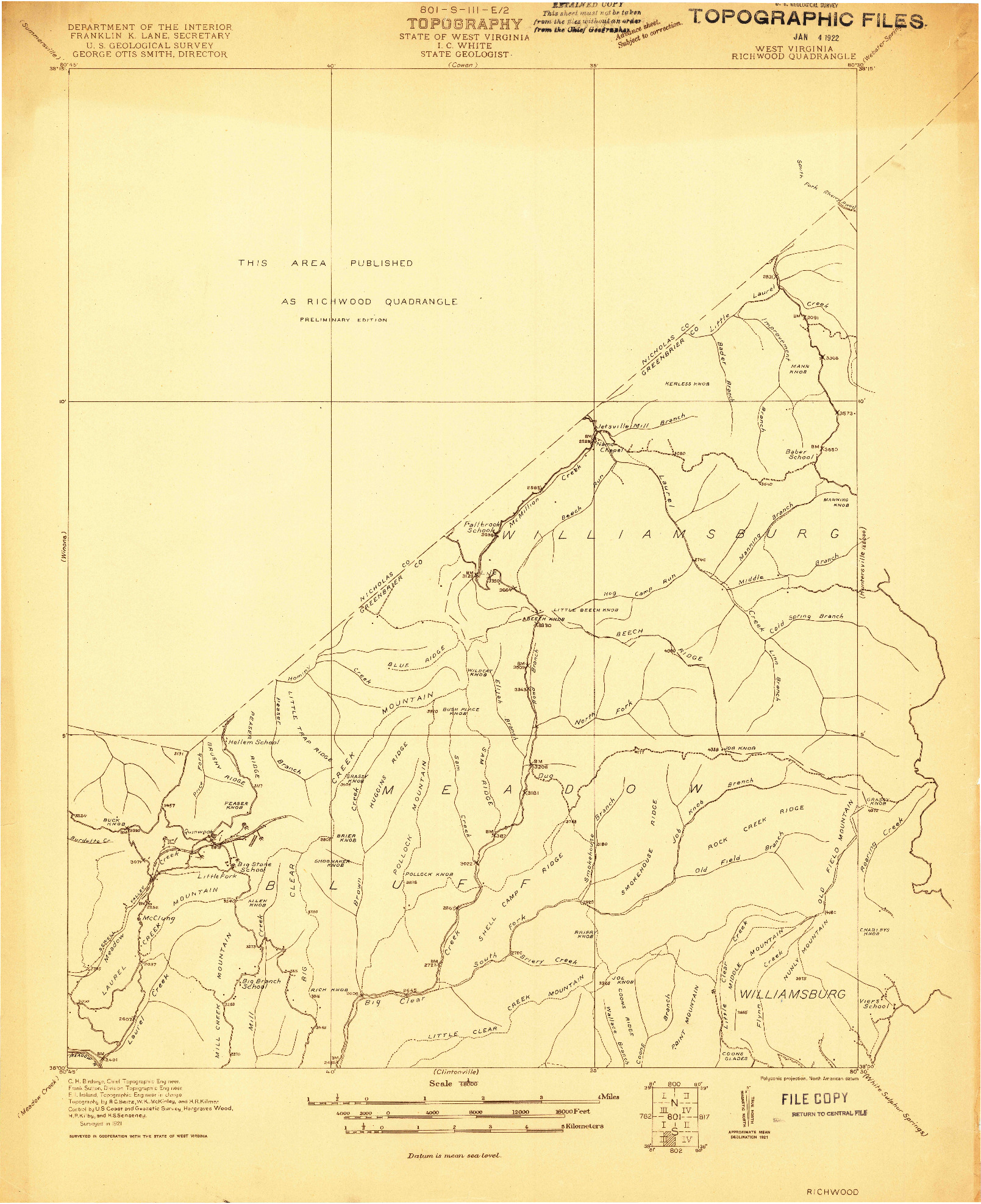 USGS 1:48000-SCALE QUADRANGLE FOR RICHWOOD, WV 1921