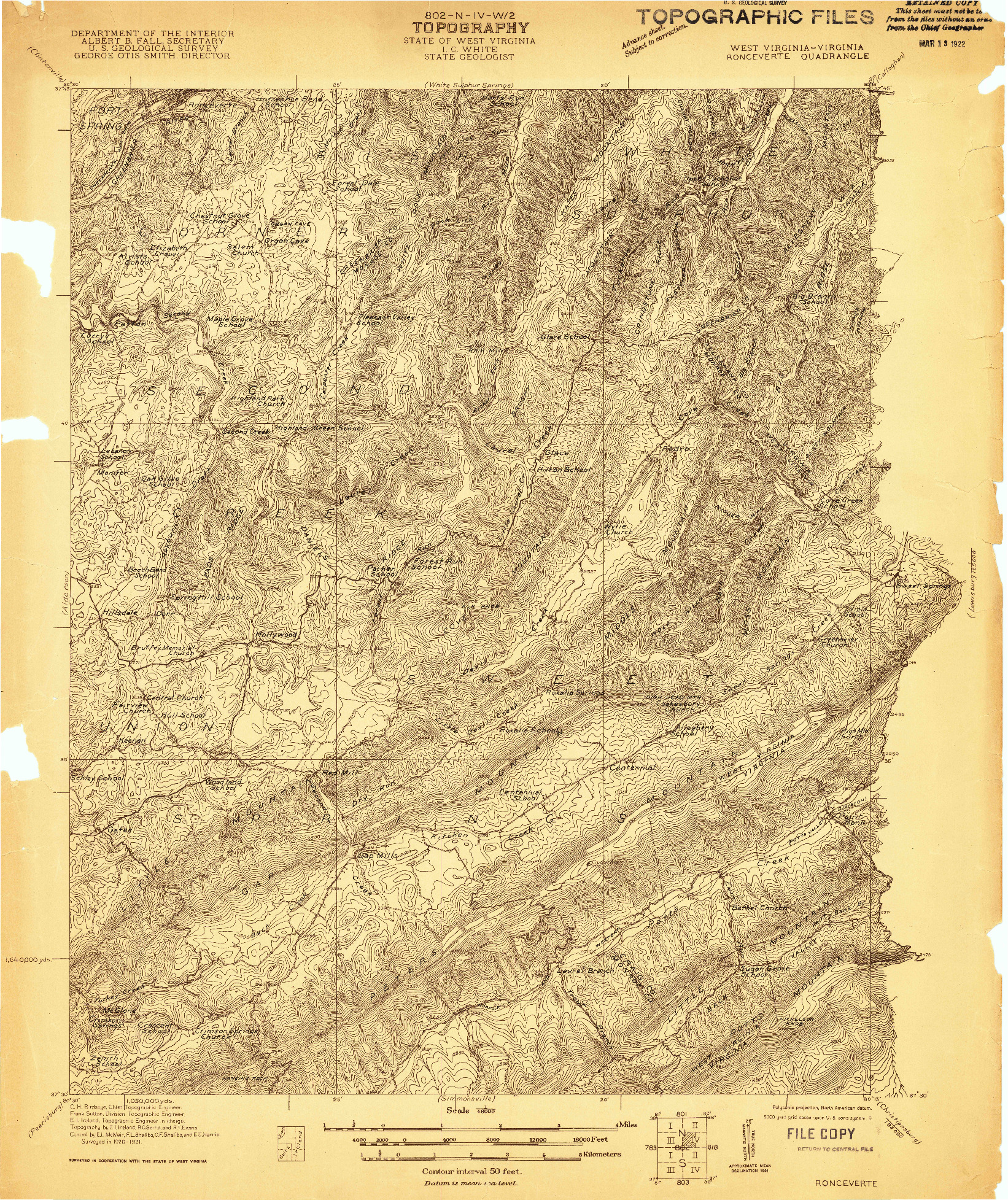 USGS 1:48000-SCALE QUADRANGLE FOR RONCEVERTE, WV 1921
