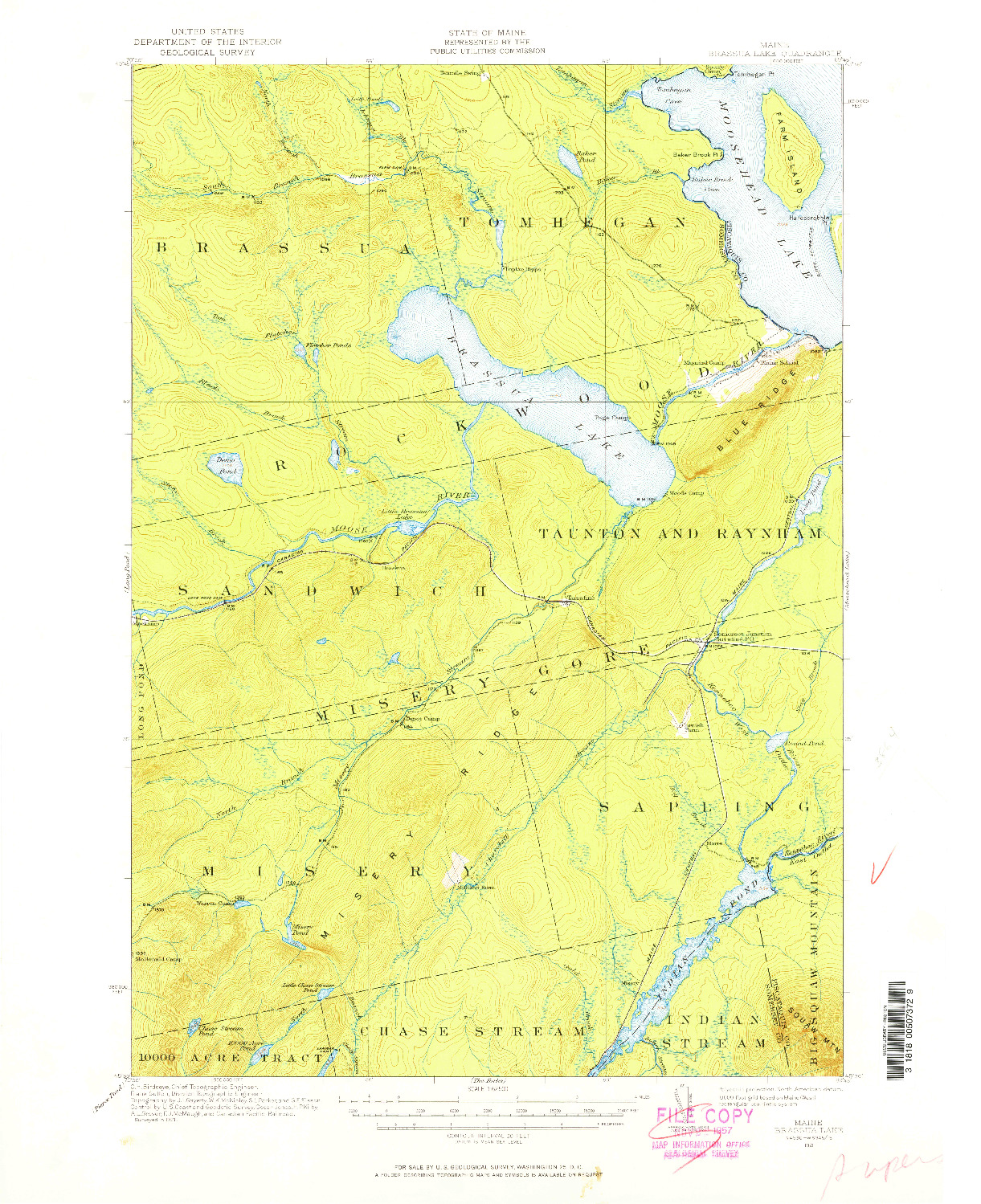 USGS 1:62500-SCALE QUADRANGLE FOR BRASSUA LAKE, ME 1921