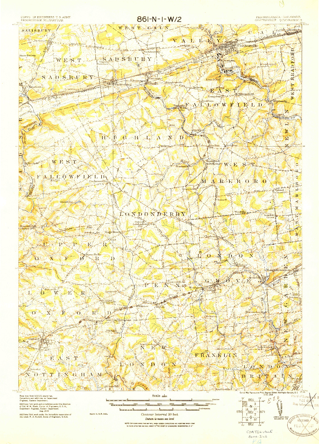 USGS 1:62500-SCALE QUADRANGLE FOR COATESVILLE, PA 1918