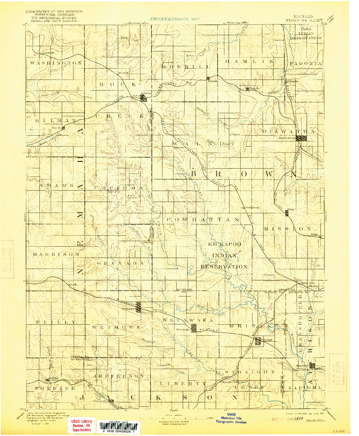 USGS 1:125000-SCALE QUADRANGLE FOR HIAWATHA, KS 1894