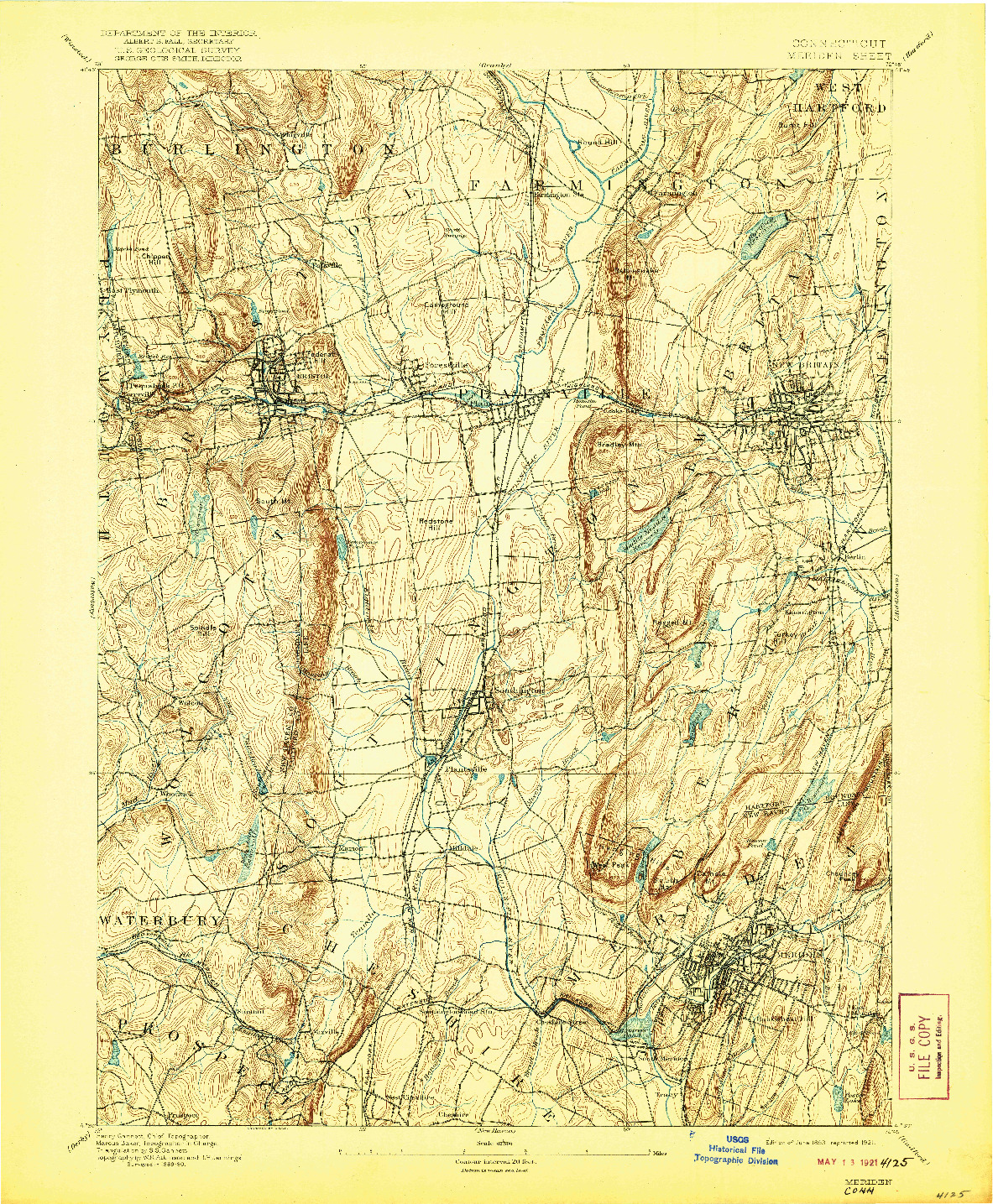 USGS 1:62500-SCALE QUADRANGLE FOR MERIDEN, CT 1893