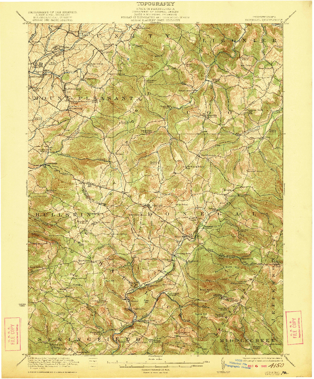 USGS 1:62500-SCALE QUADRANGLE FOR DONEGAL, PA 1922