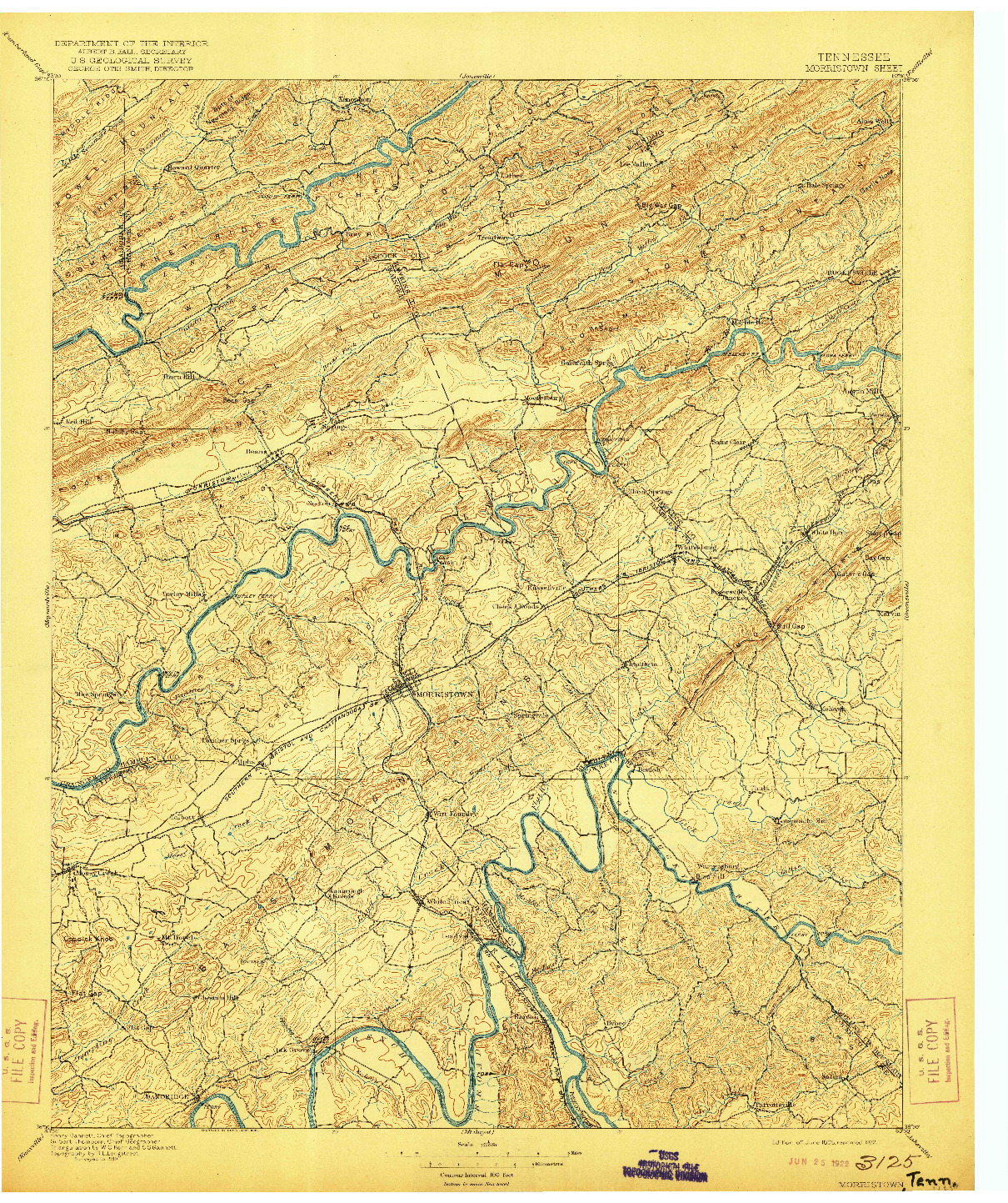 USGS 1:125000-SCALE QUADRANGLE FOR MORRISTOWN, TN 1895