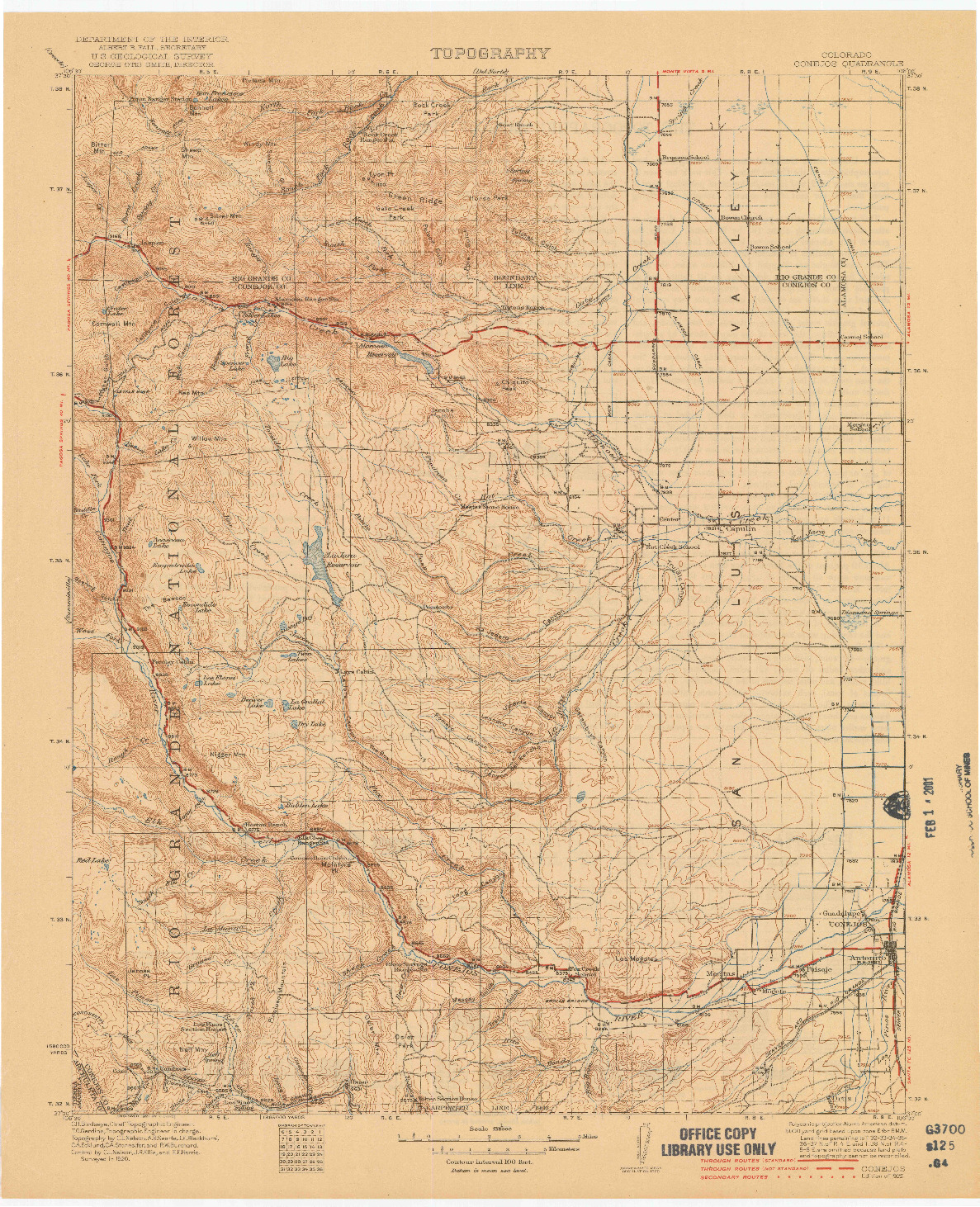 USGS 1:125000-SCALE QUADRANGLE FOR CONEJOS, CO 1922