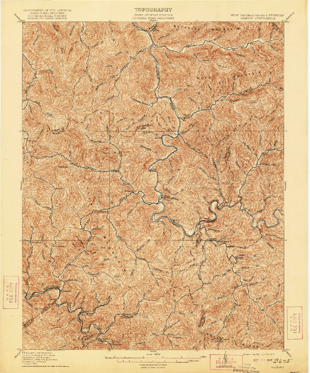 USGS 1:62500-SCALE QUADRANGLE FOR GILBERT, WV 1912