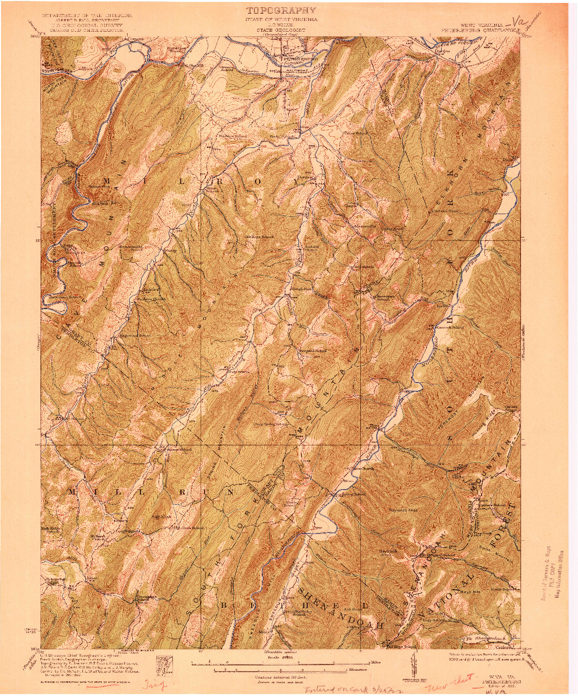 USGS 1:62500-SCALE QUADRANGLE FOR PETERSBURG, WV 1922