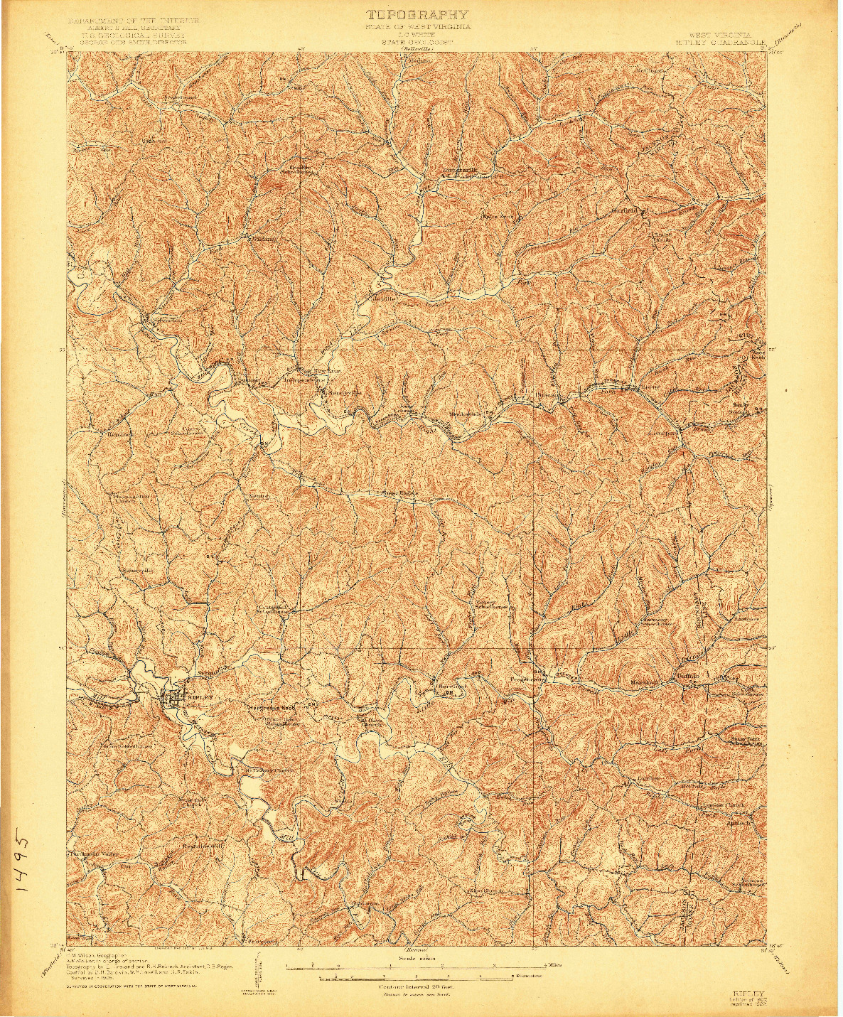 USGS 1:62500-SCALE QUADRANGLE FOR RIPLEY, WV 1907
