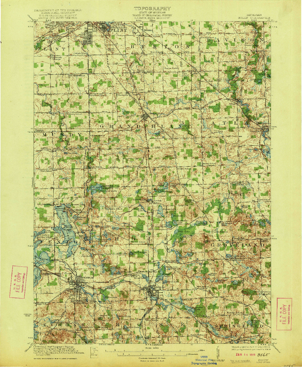 USGS 1:62500-SCALE QUADRANGLE FOR HOLLY, MI 1922