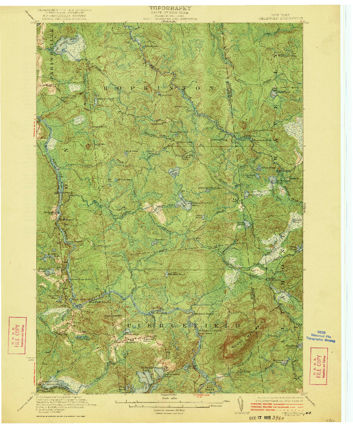 USGS 1:62500-SCALE QUADRANGLE FOR CHILDWOLD, NY 1922