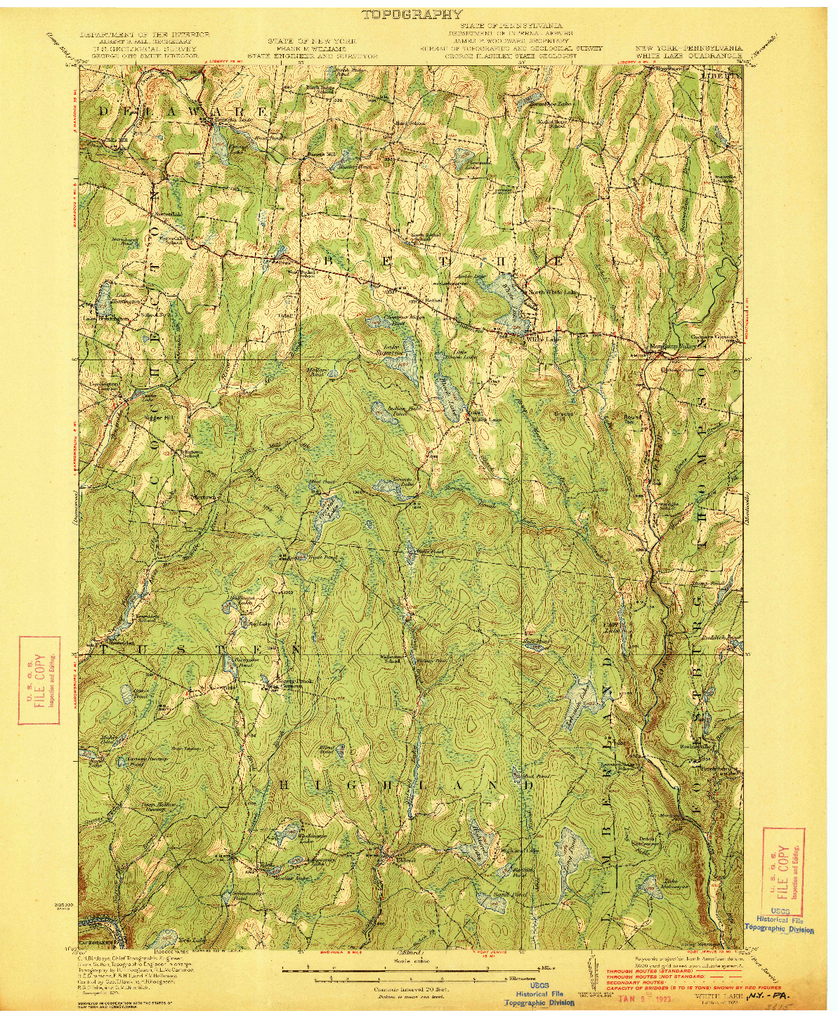 USGS 1:62500-SCALE QUADRANGLE FOR WHITE LAKE, NY 1922