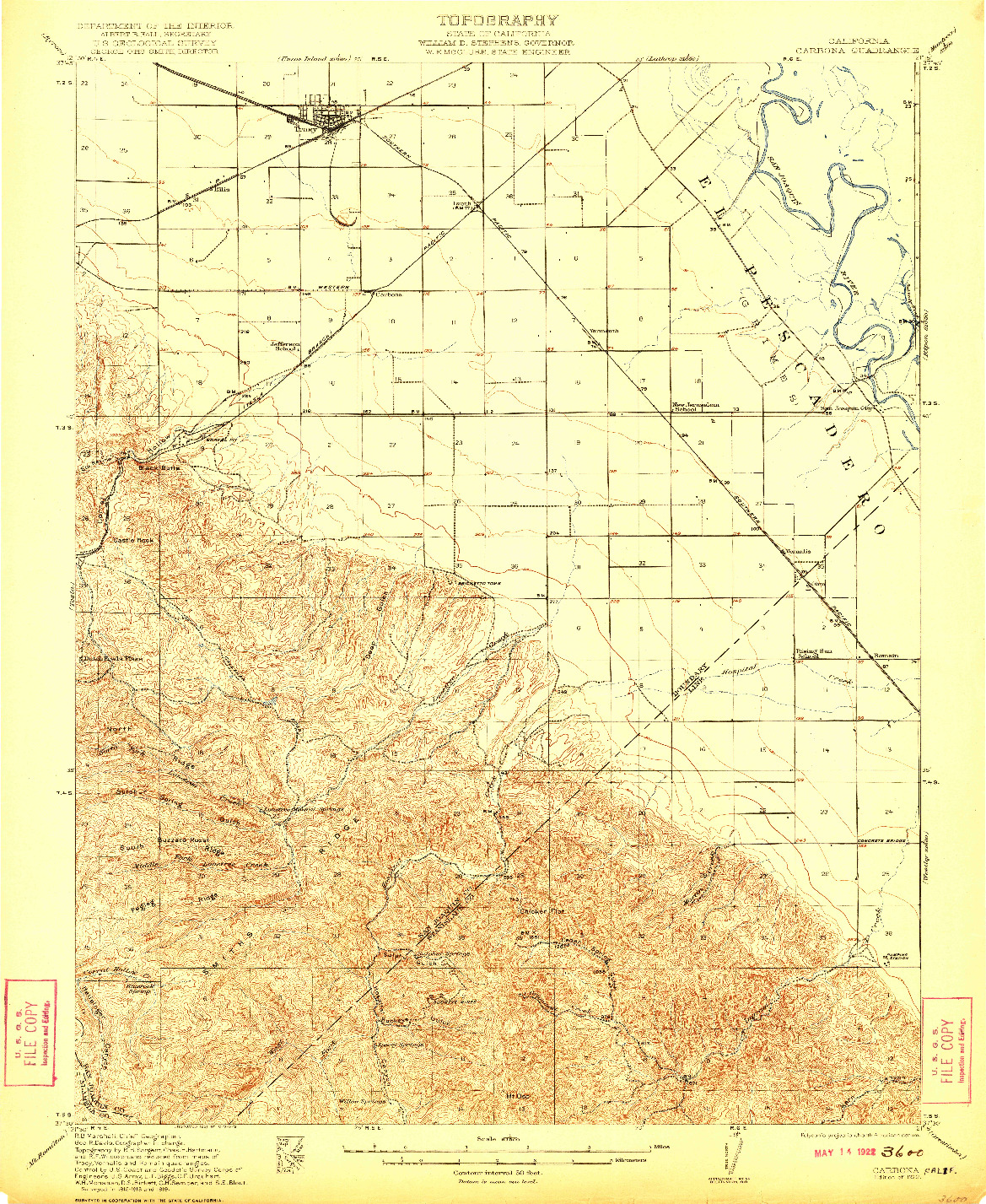 USGS 1:62500-SCALE QUADRANGLE FOR CARBONA, CA 1922