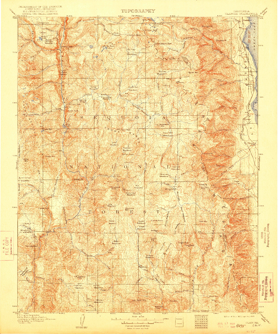 USGS 1:125000-SCALE QUADRANGLE FOR OLANCHA, CA 1907