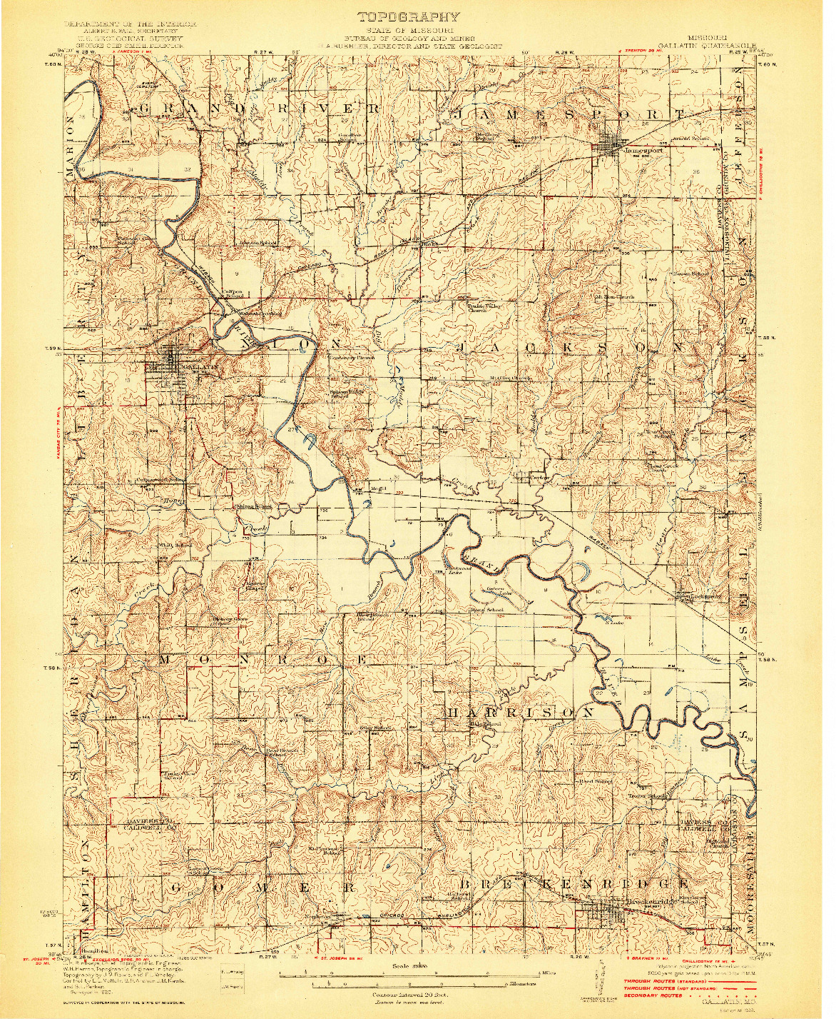 USGS 1:62500-SCALE QUADRANGLE FOR GALLATIN, MO 1922