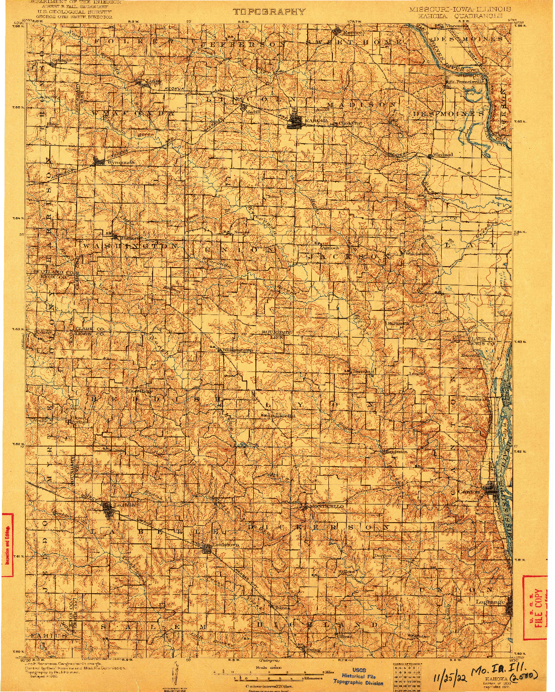 USGS 1:125000-SCALE QUADRANGLE FOR KAHOKA, MO 1903