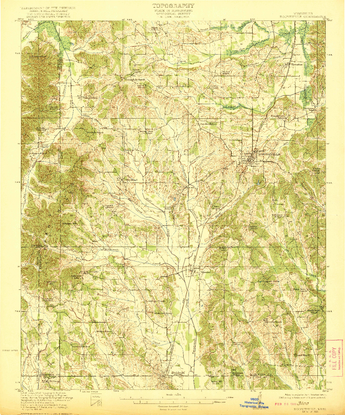 USGS 1:62500-SCALE QUADRANGLE FOR BOONEVILLE, MS 1922