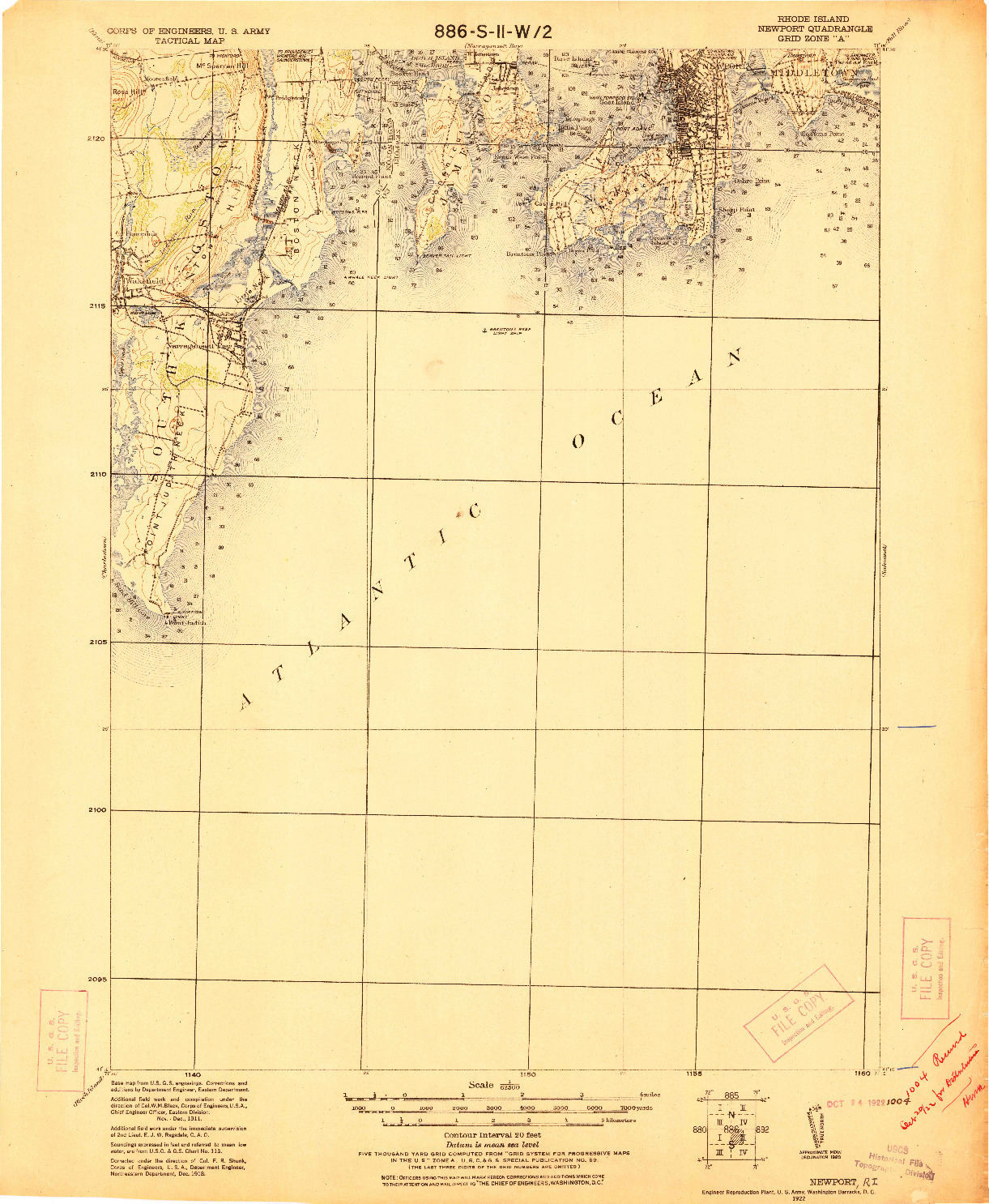 USGS 1:62500-SCALE QUADRANGLE FOR NEWPORT, RI 1922