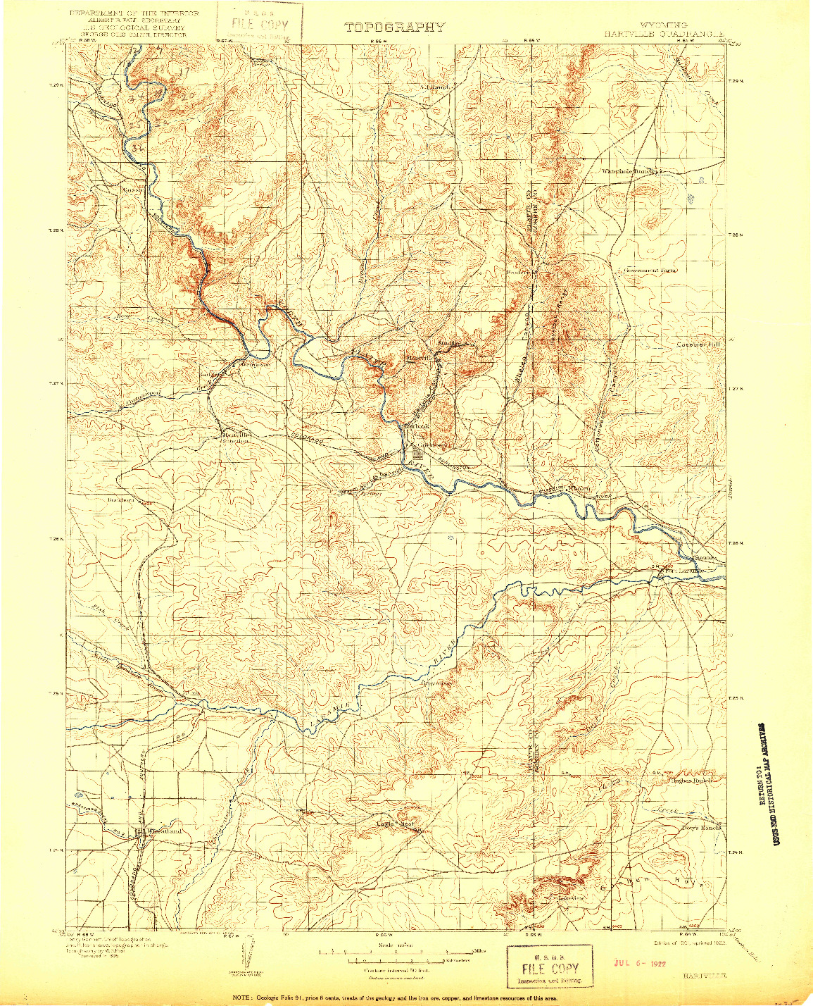 USGS 1:125000-SCALE QUADRANGLE FOR HARTVILLE, WY 1901