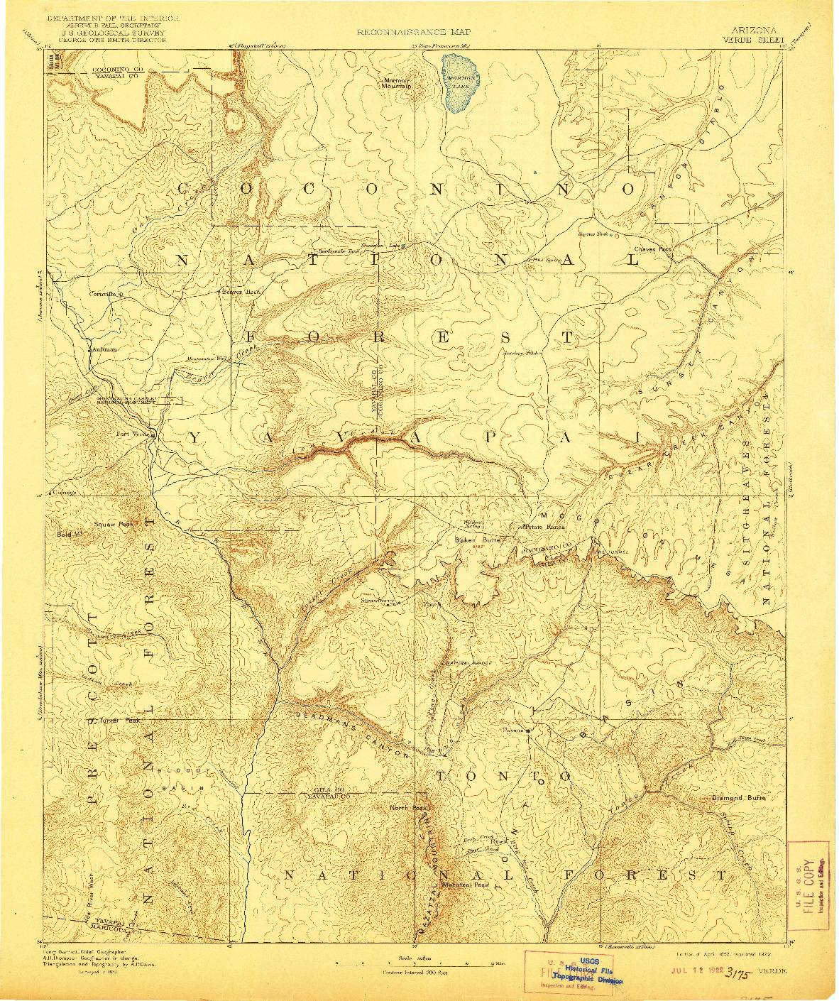 USGS 1:250000-SCALE QUADRANGLE FOR VERDE, AZ 1892