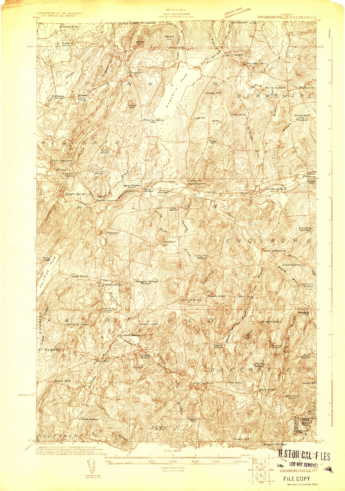 USGS 1:48000-SCALE QUADRANGLE FOR ENOSBURG FALLS, VT 1922
