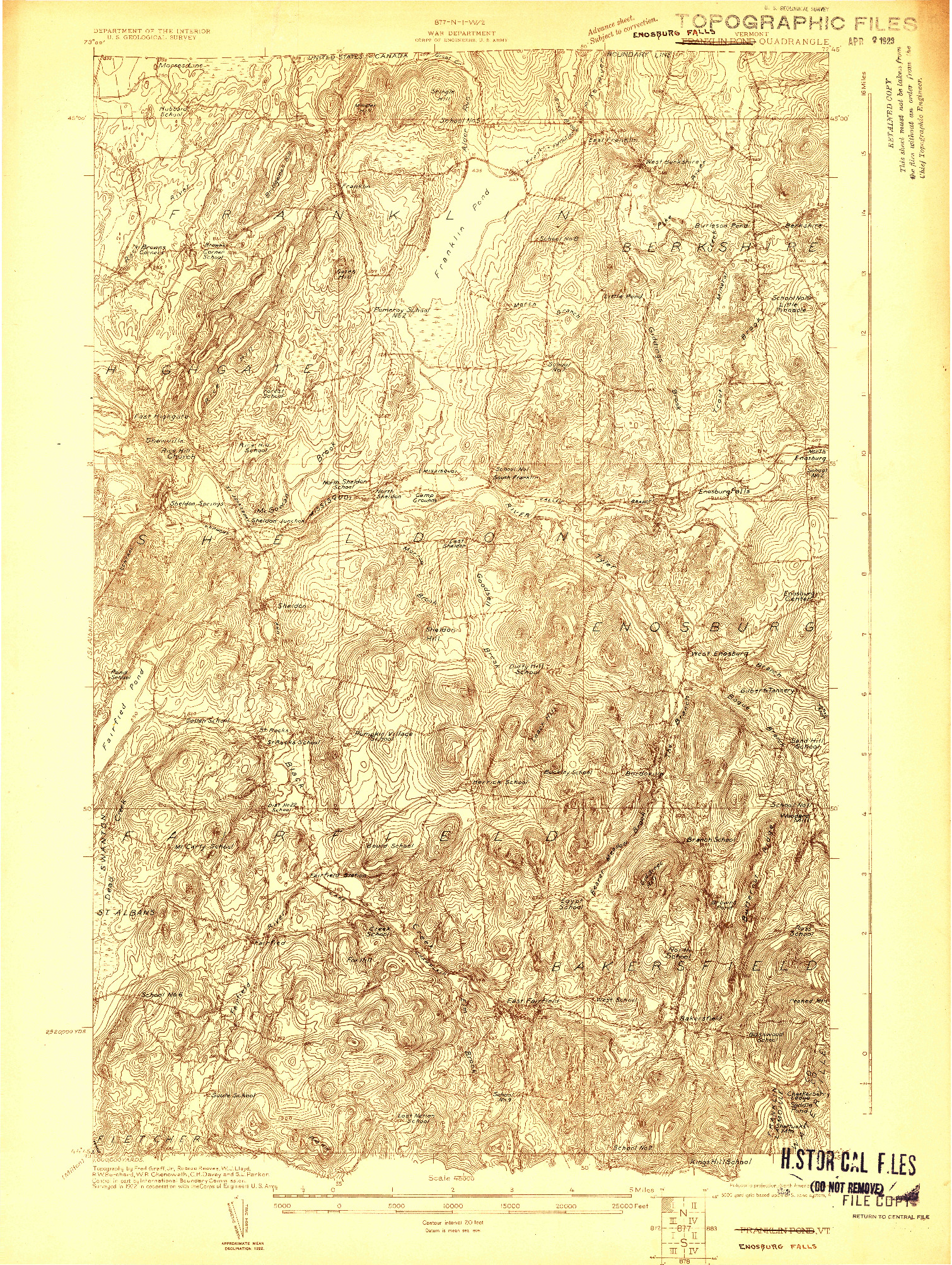 USGS 1:48000-SCALE QUADRANGLE FOR FRANKLIN POND, VT 1922