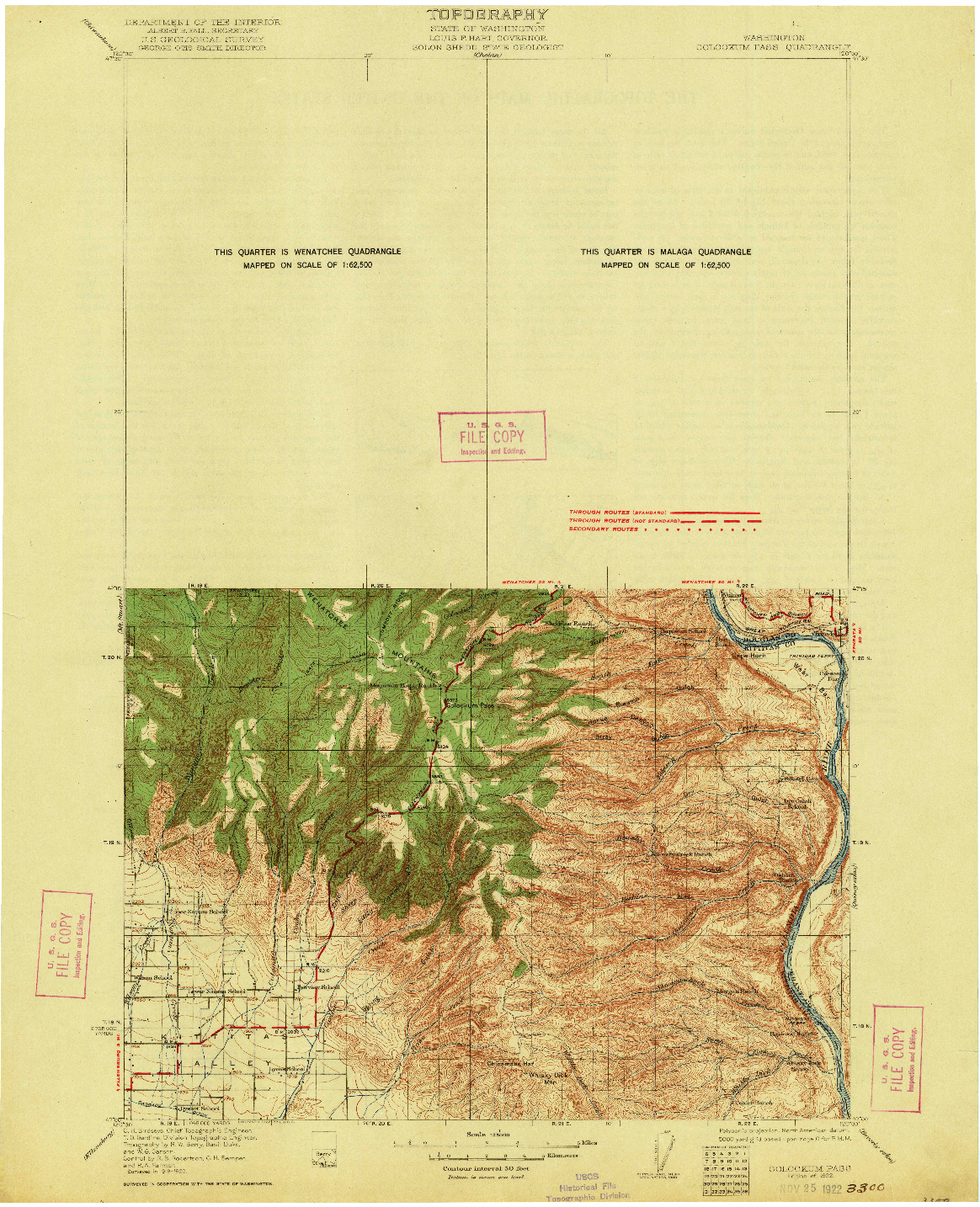 USGS 1:125000-SCALE QUADRANGLE FOR COLOCKUM PASS, WA 1922