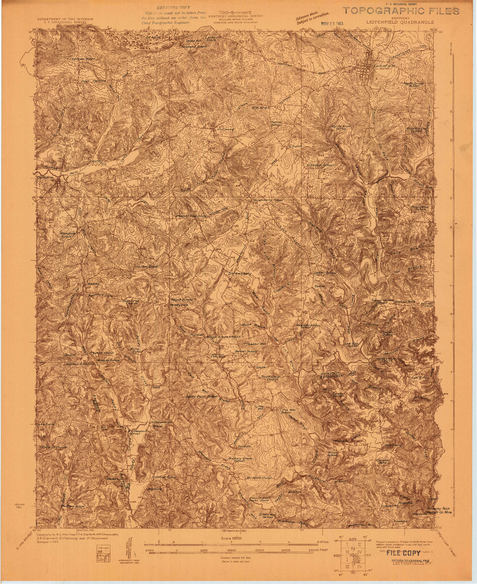 USGS 1:48000-SCALE QUADRANGLE FOR LEITCHFIELD, KY 1922