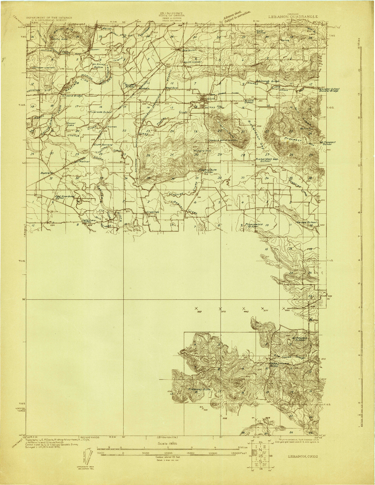USGS 1:48000-SCALE QUADRANGLE FOR LEBANON, OR 1922