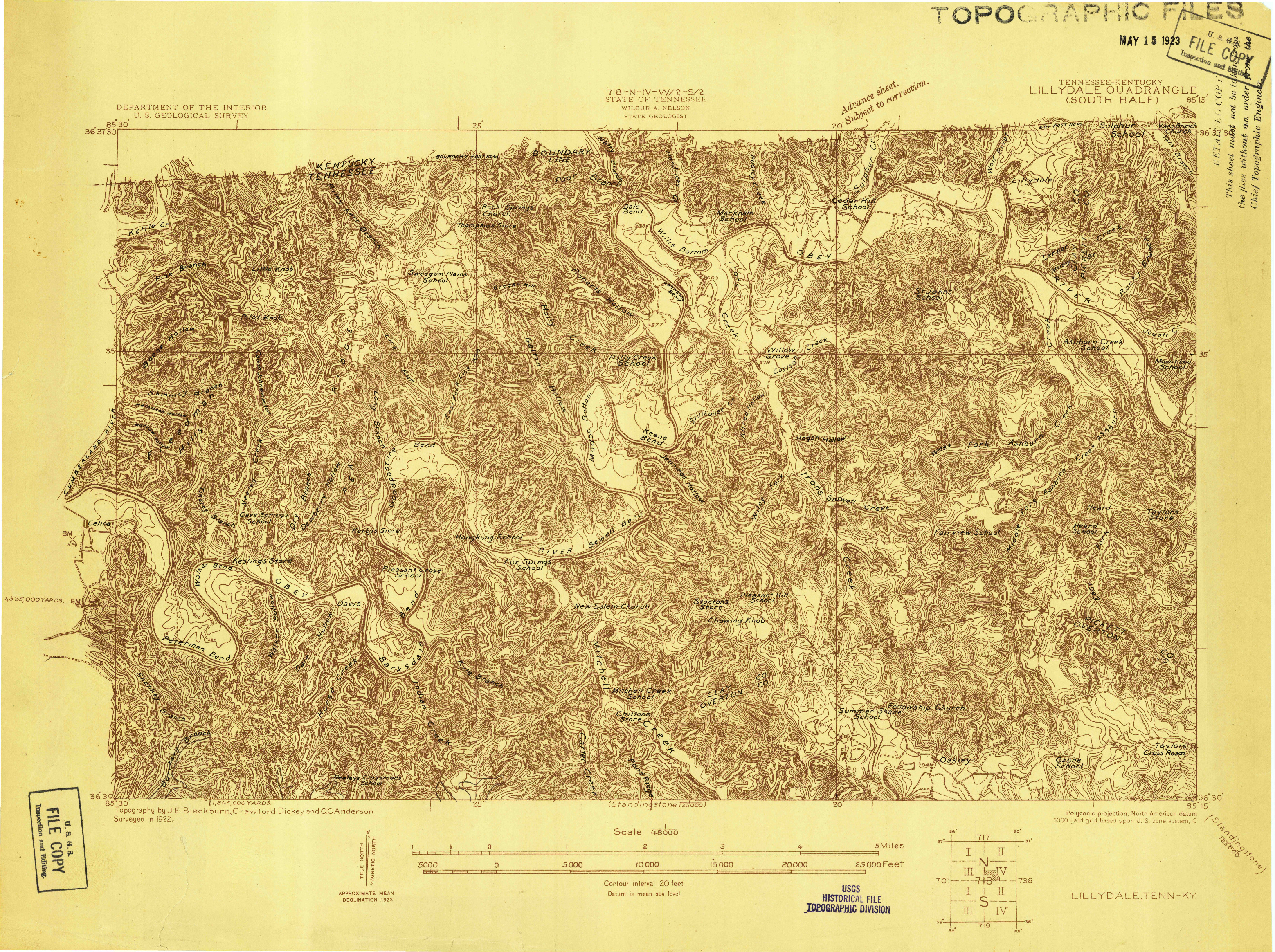 USGS 1:48000-SCALE QUADRANGLE FOR LILLYDALE, TN 1922