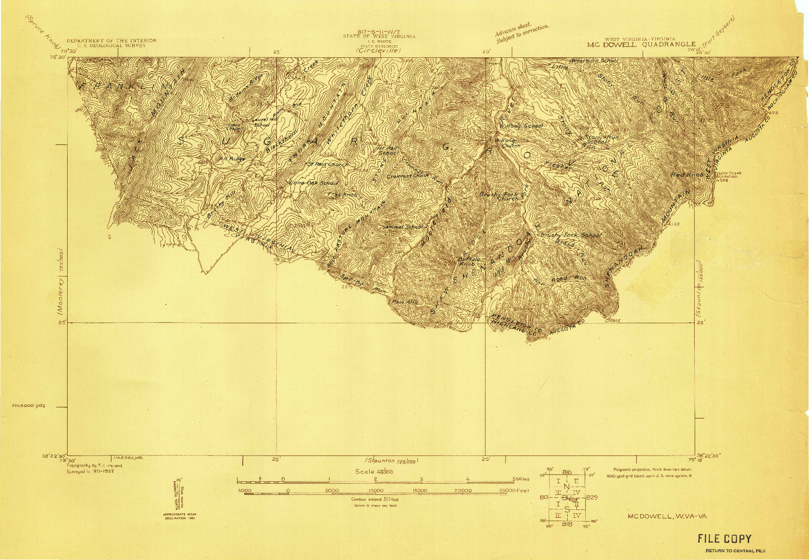 USGS 1:48000-SCALE QUADRANGLE FOR MC DOWELL, WV 1922